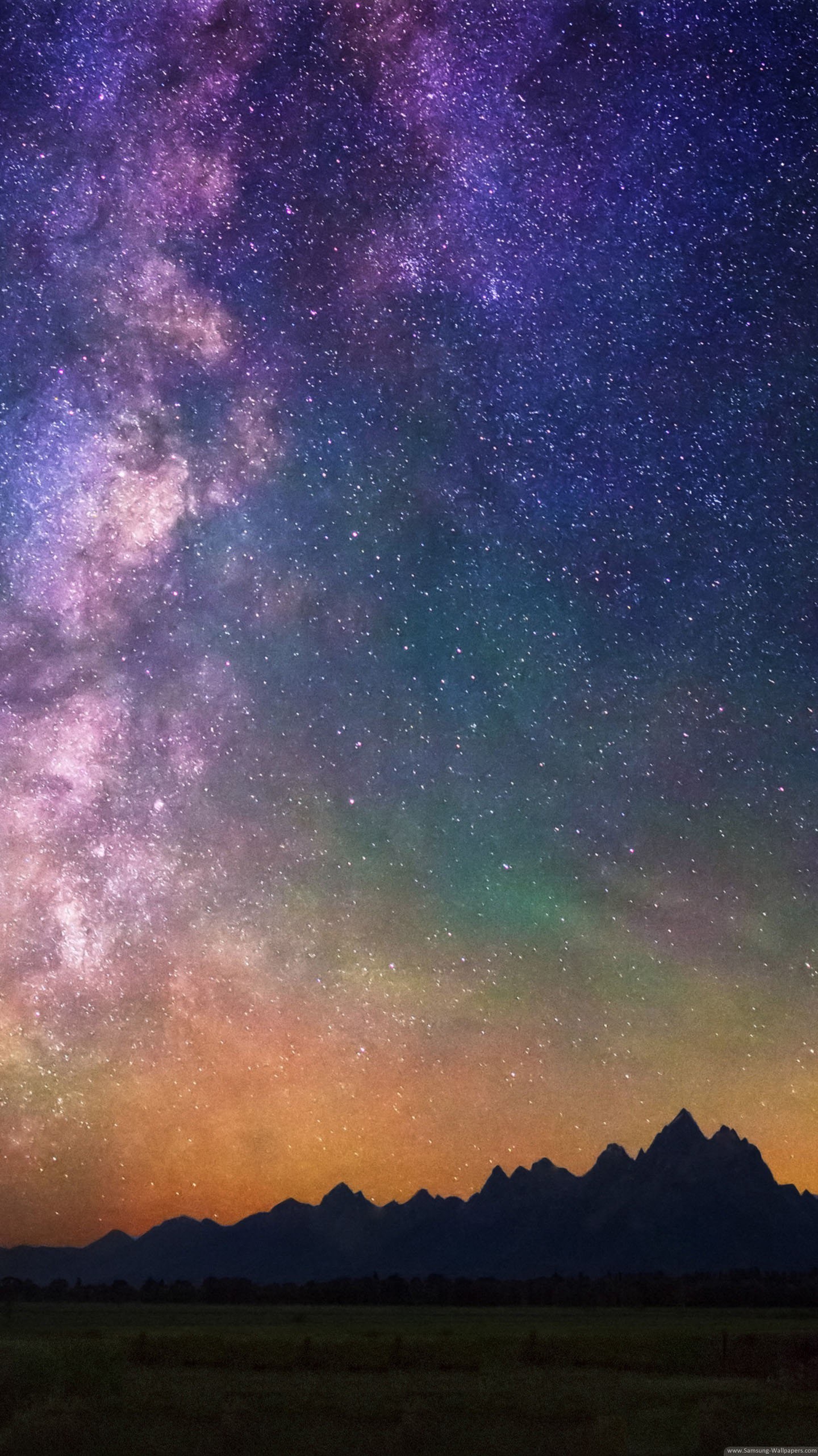 Via Lattea, Cielo stellato, Montagne, Notte, QHD+, sfondo Galaxy S7 Edge