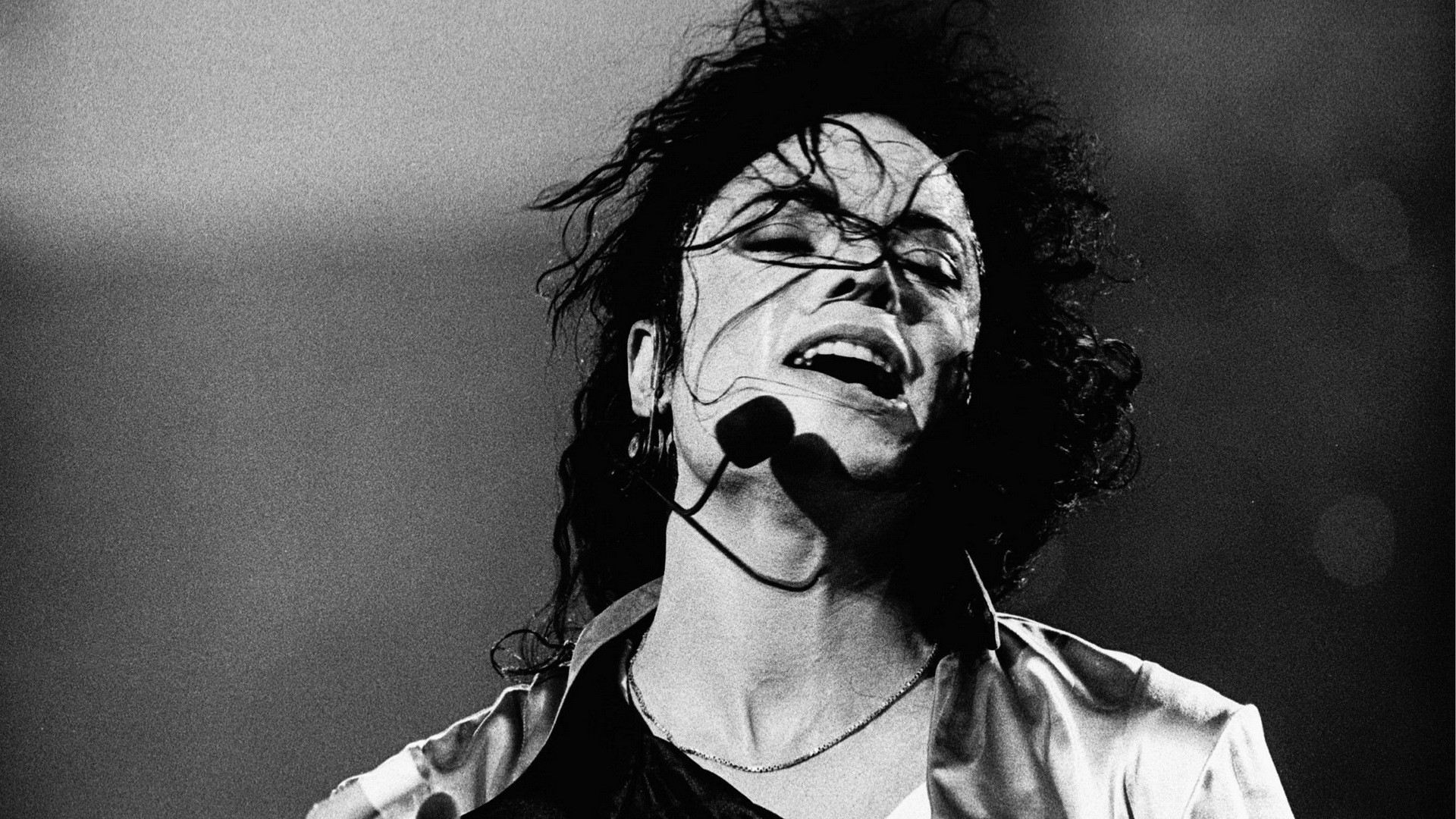 Michael Jackson, Microfono ad archetto, Canto, Bianco e nero, Full HD, sfondo per PC e portatile
