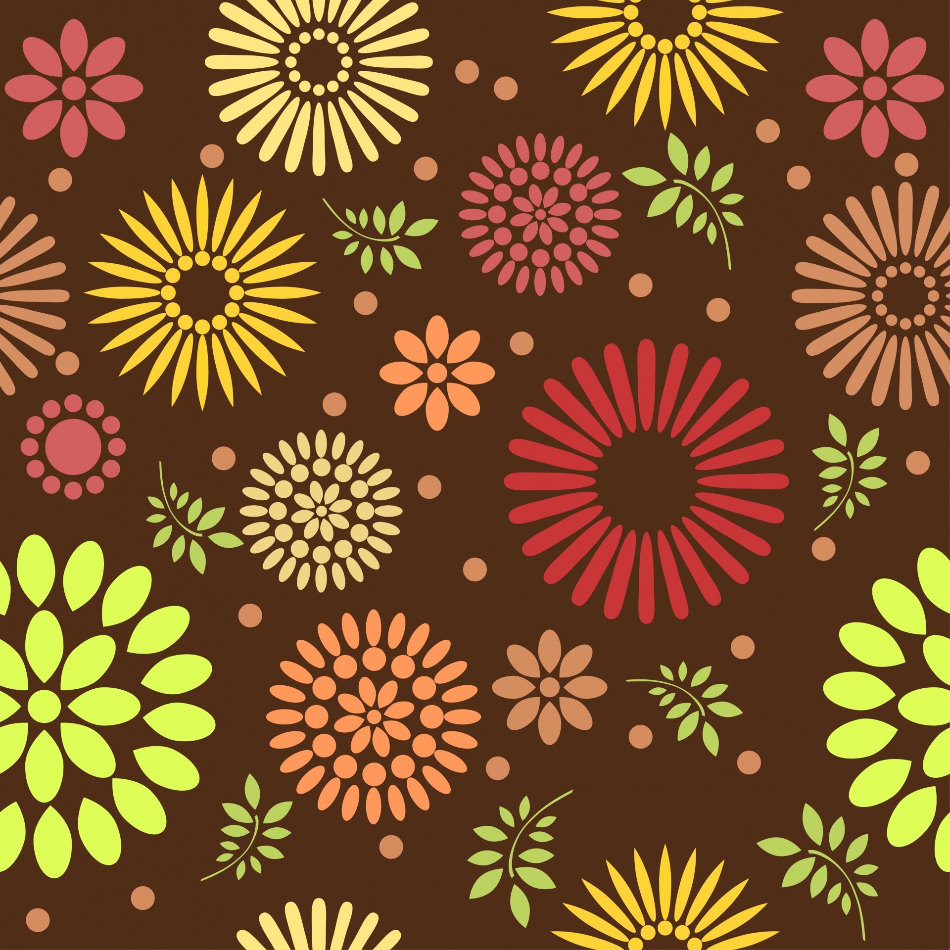 Fiori stilizzati, Retrò, Sfondo marrone, Arancione, Full HD, schermata di blocco iPad