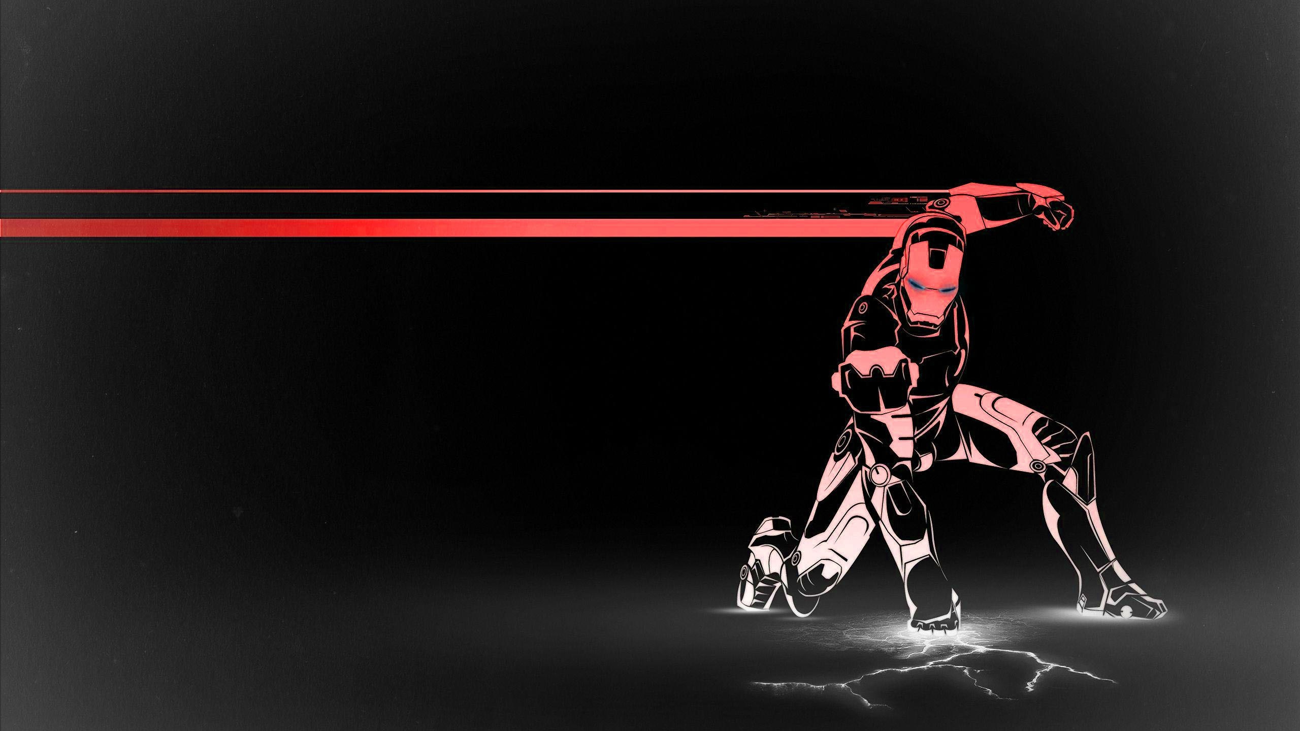 Iron Man, Atterraggio da supereroe, Sfondo nero, Scie rosse, 16:9 2K, wallpaper widescreen