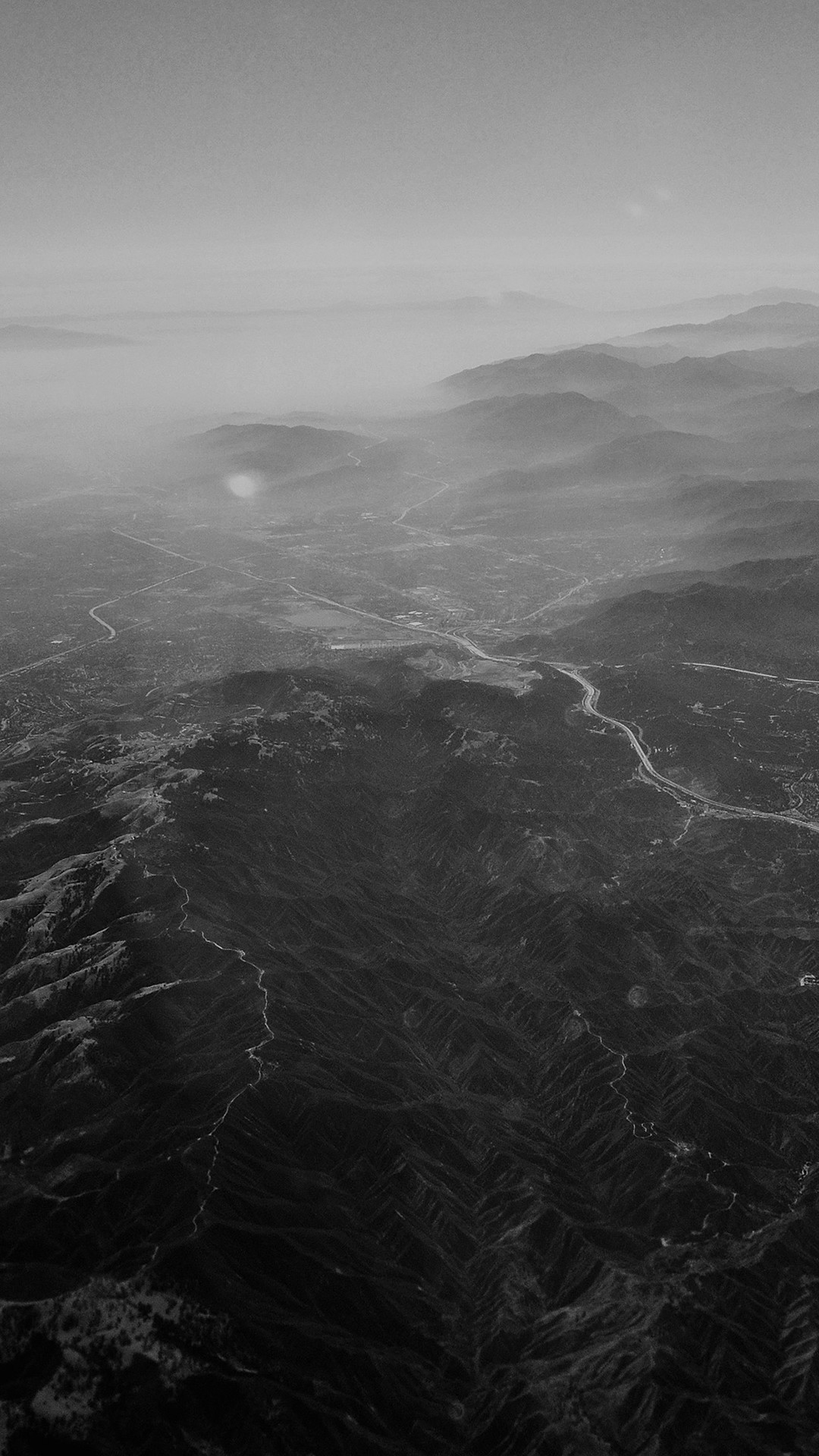 Montagne, Vista aerea, Bianco e nero, Nebbia, sfondo per iPhone 4S