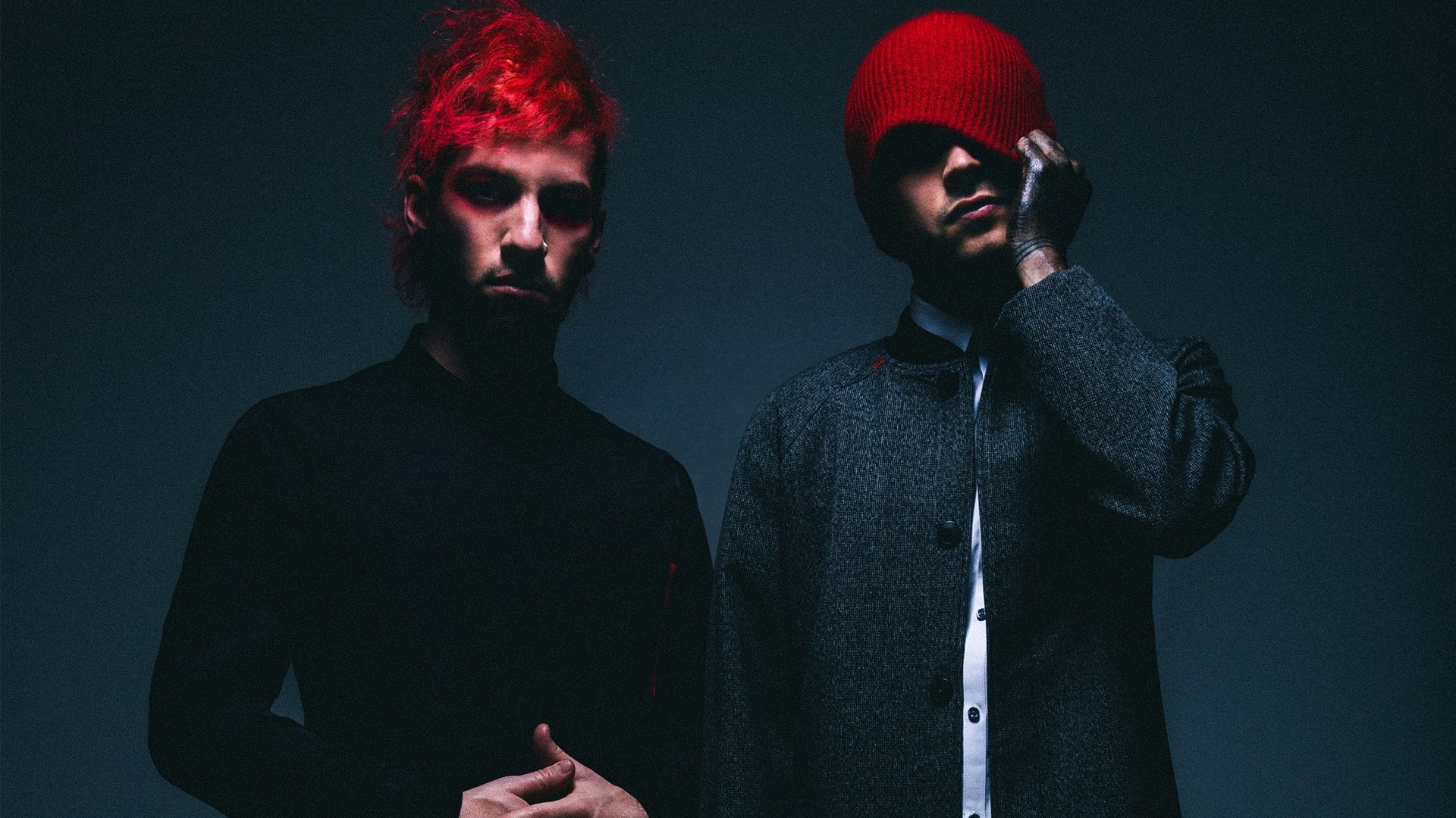 Josh Dun, Tyler Joseph, Twenty One Pilots, Sfondo scuro, 16:9 Full HD, wallpaper widescreen
