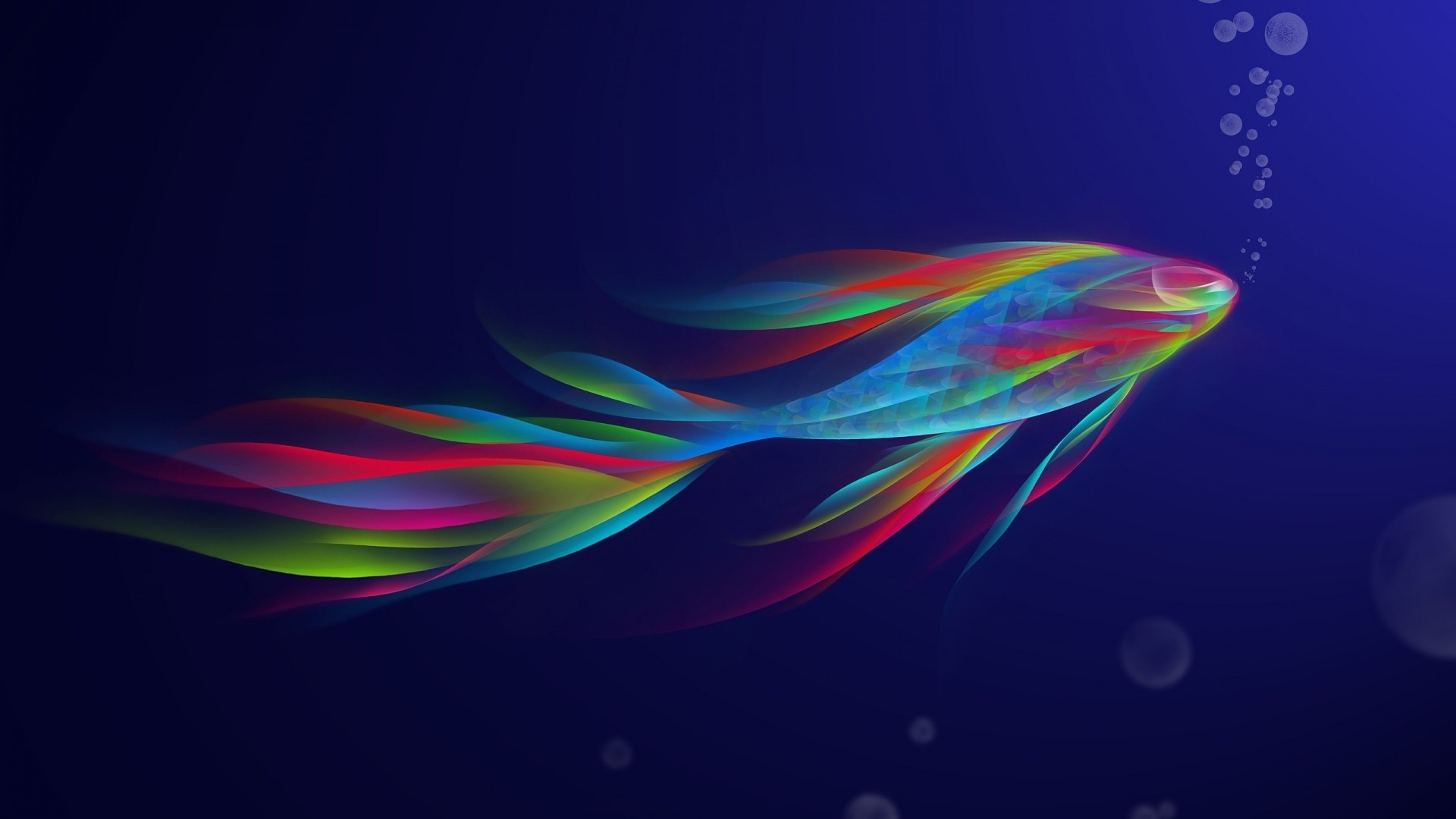 Pesce, Colori arcobaleno, Arte digitale, Sfondo blu, Full HD, wallpaper per computer