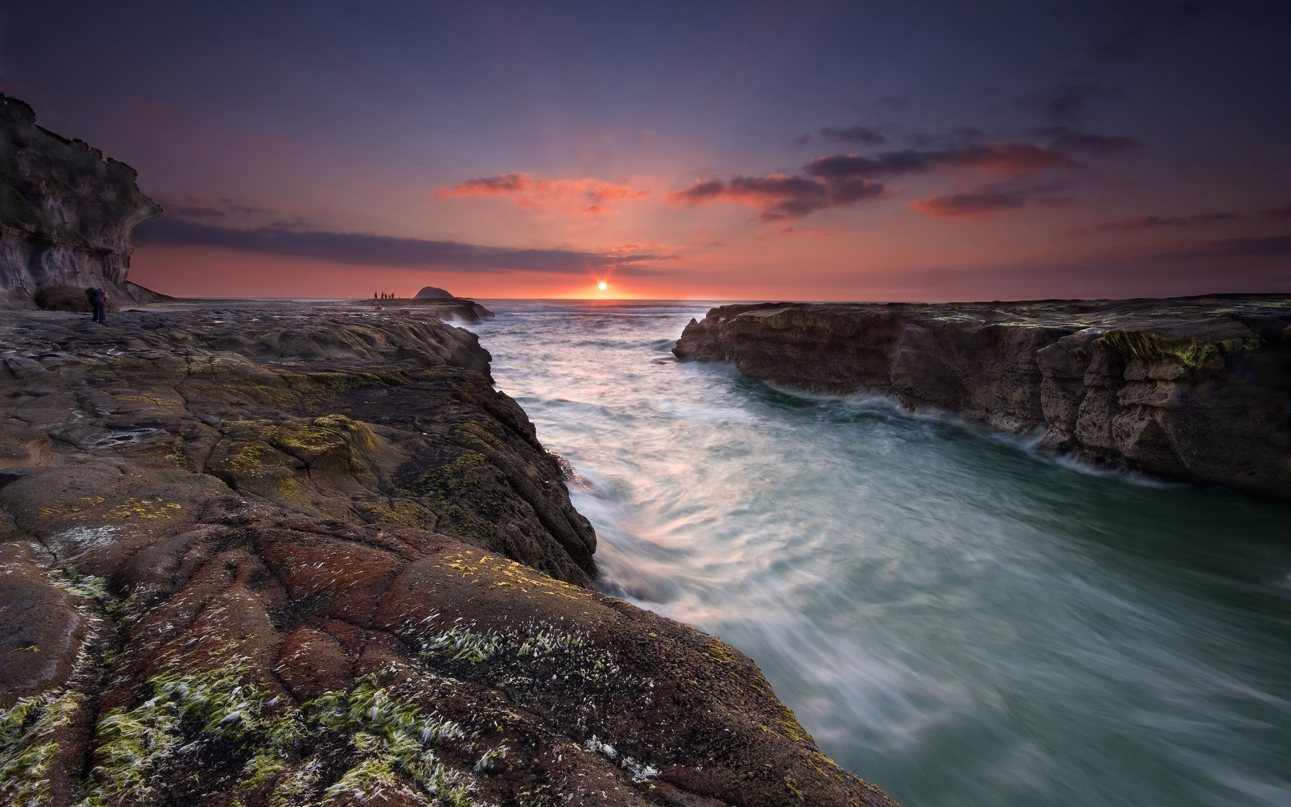Scogliera, Mare, Tramonto, Lunga esposizione, 2560x1600, immagine di sfondo