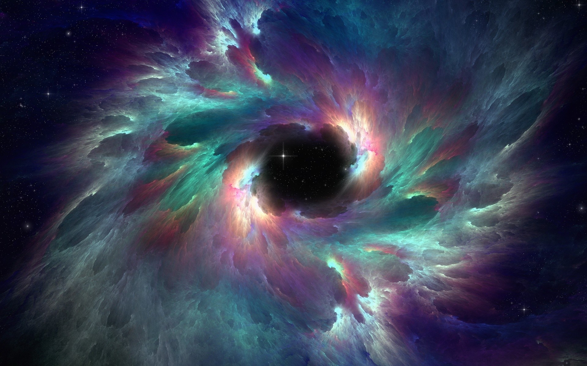 Buco nero, Nebulosa, Colori iridescenti, Arte digitale, 1920x1200, sfondo MacBook Pro