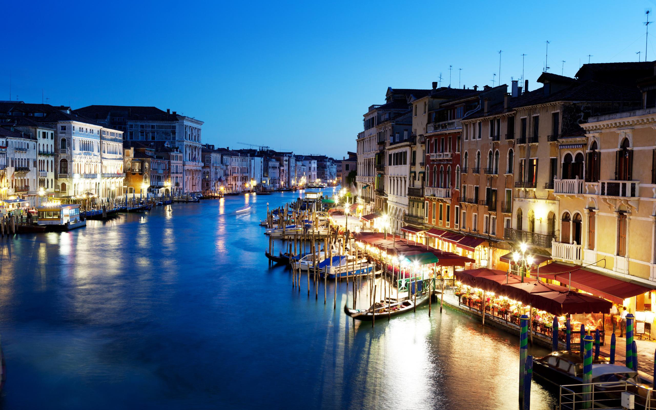 Canal Grande, Venezia, Ponte di Rialto, Gondole, Crepuscolo, 16:10 2K, sfondo widescreen