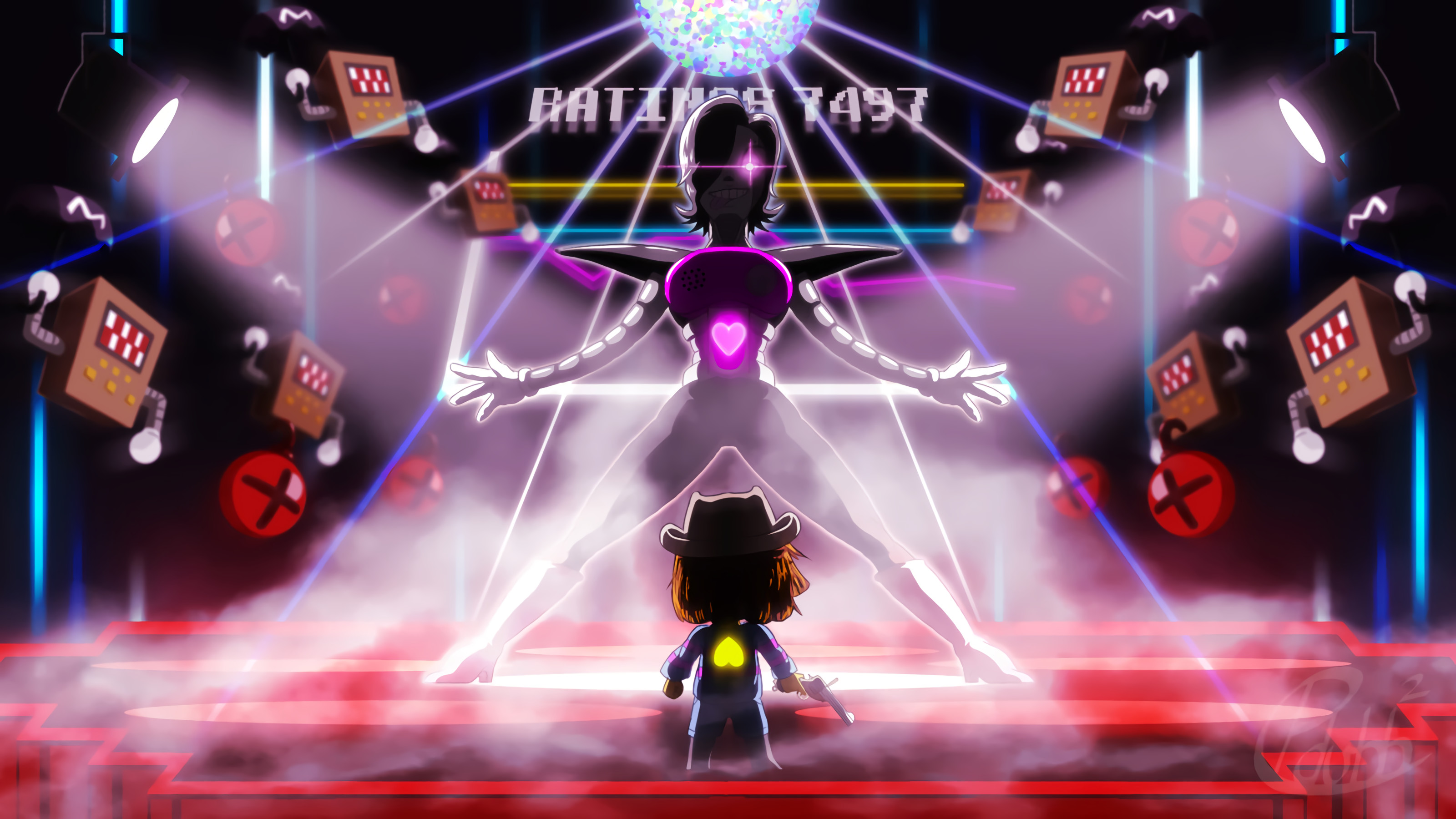 Mettaton EX, Frisk, Undertale, Palco, Luci, 2K, sfondo desktop