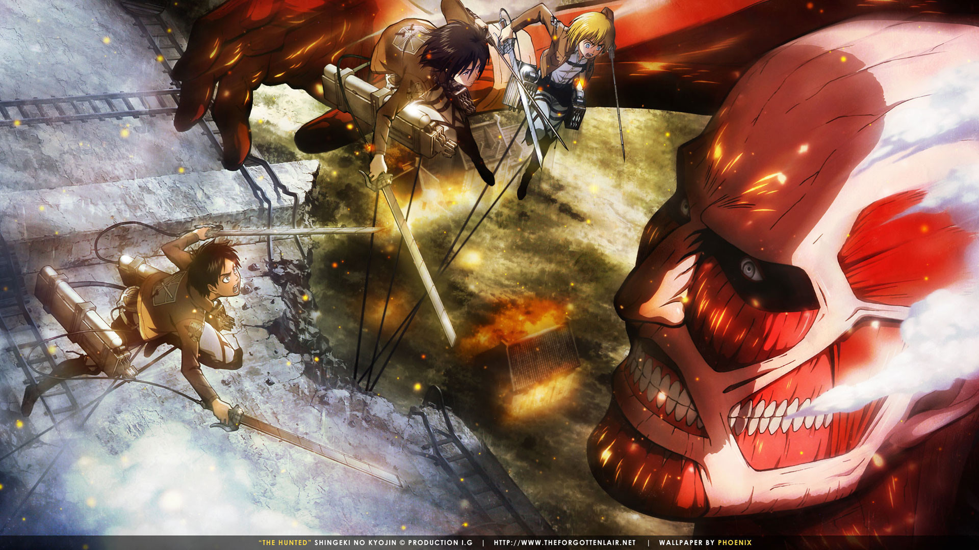 L'attacco dei giganti, Gigante colossale, Mikasa Ackerman, Battaglia, Anime, sfondo 1080p