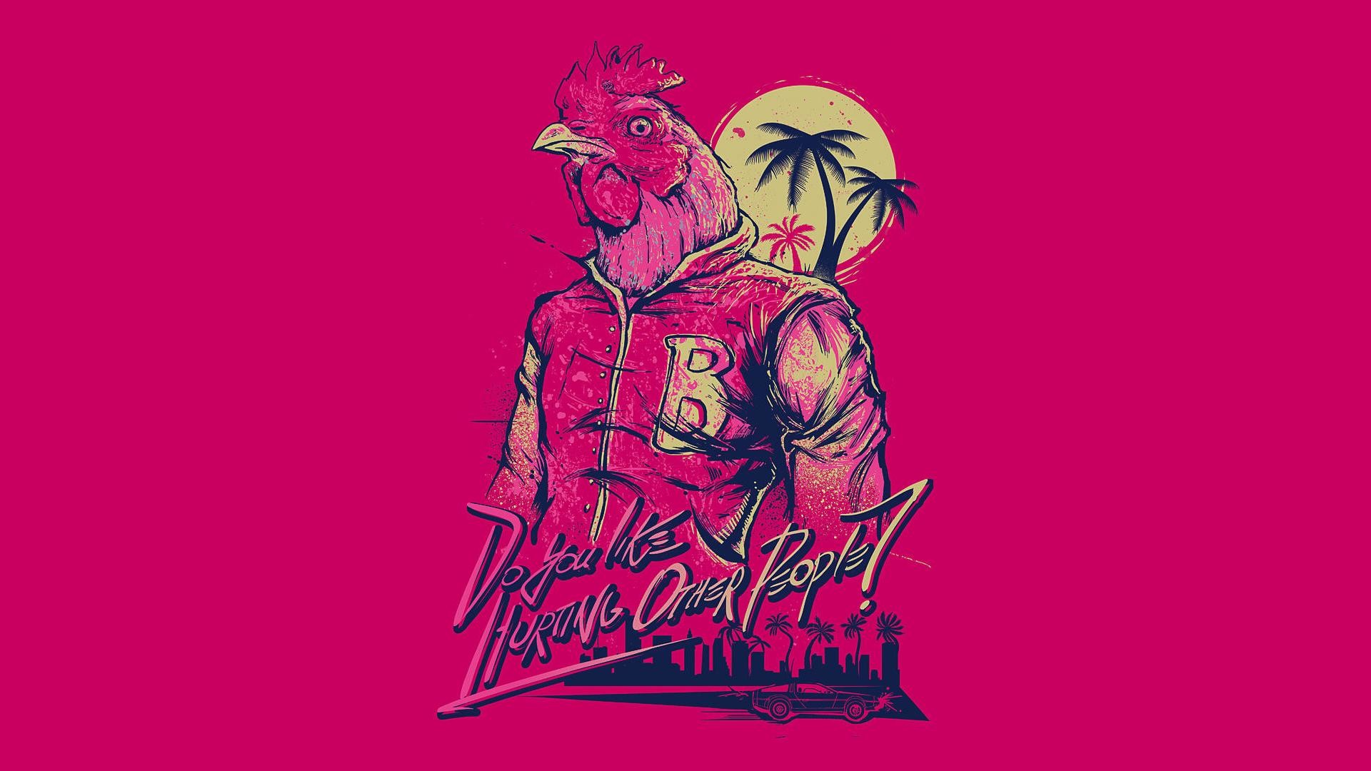 Jacket, Richard, Hotline Miami, Palme, Sfondo magenta, Full HD, wallpaper per computer
