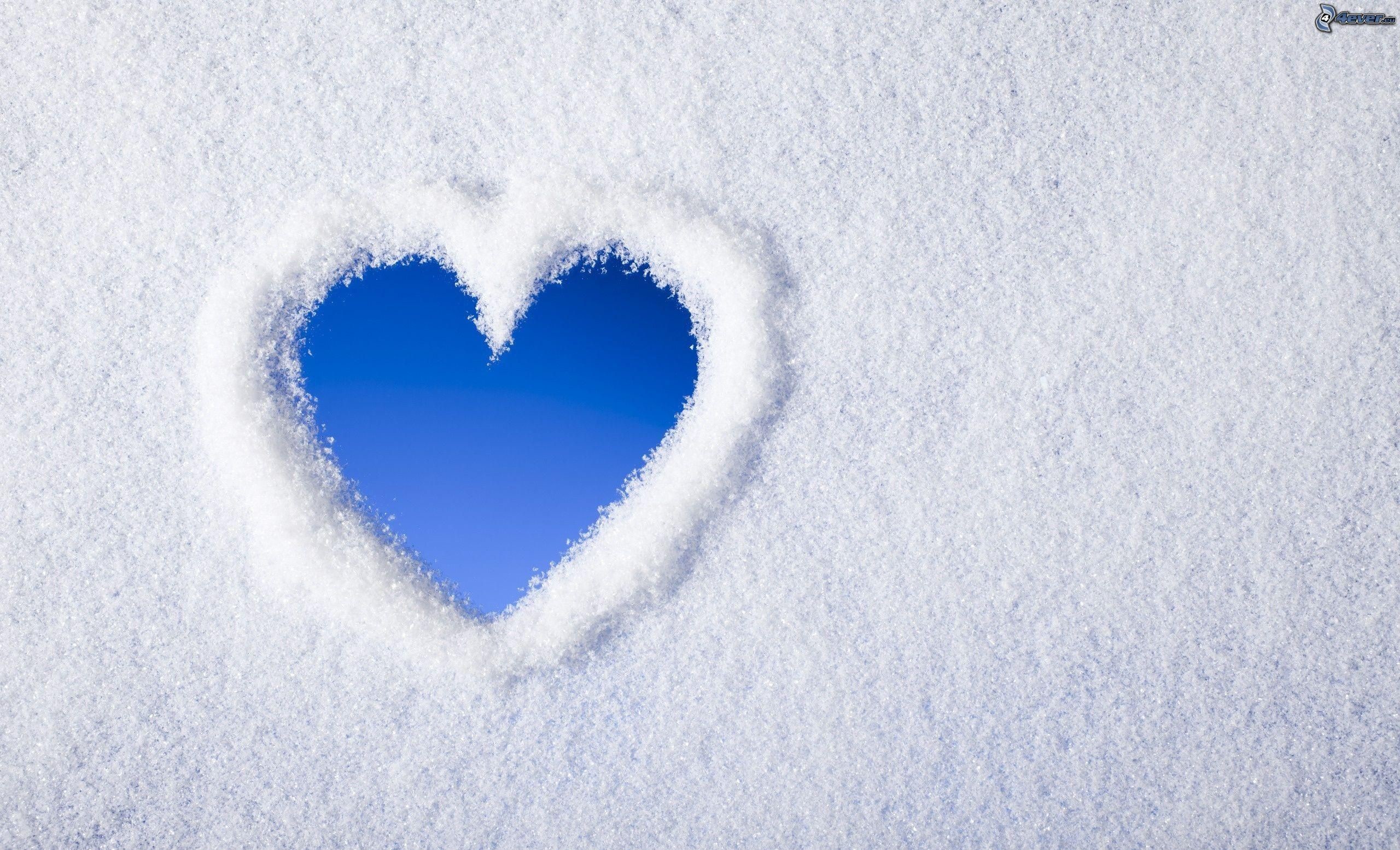Cuore nella neve, Inverno, Azzurro, Bianco, 2K, sfondo per PC