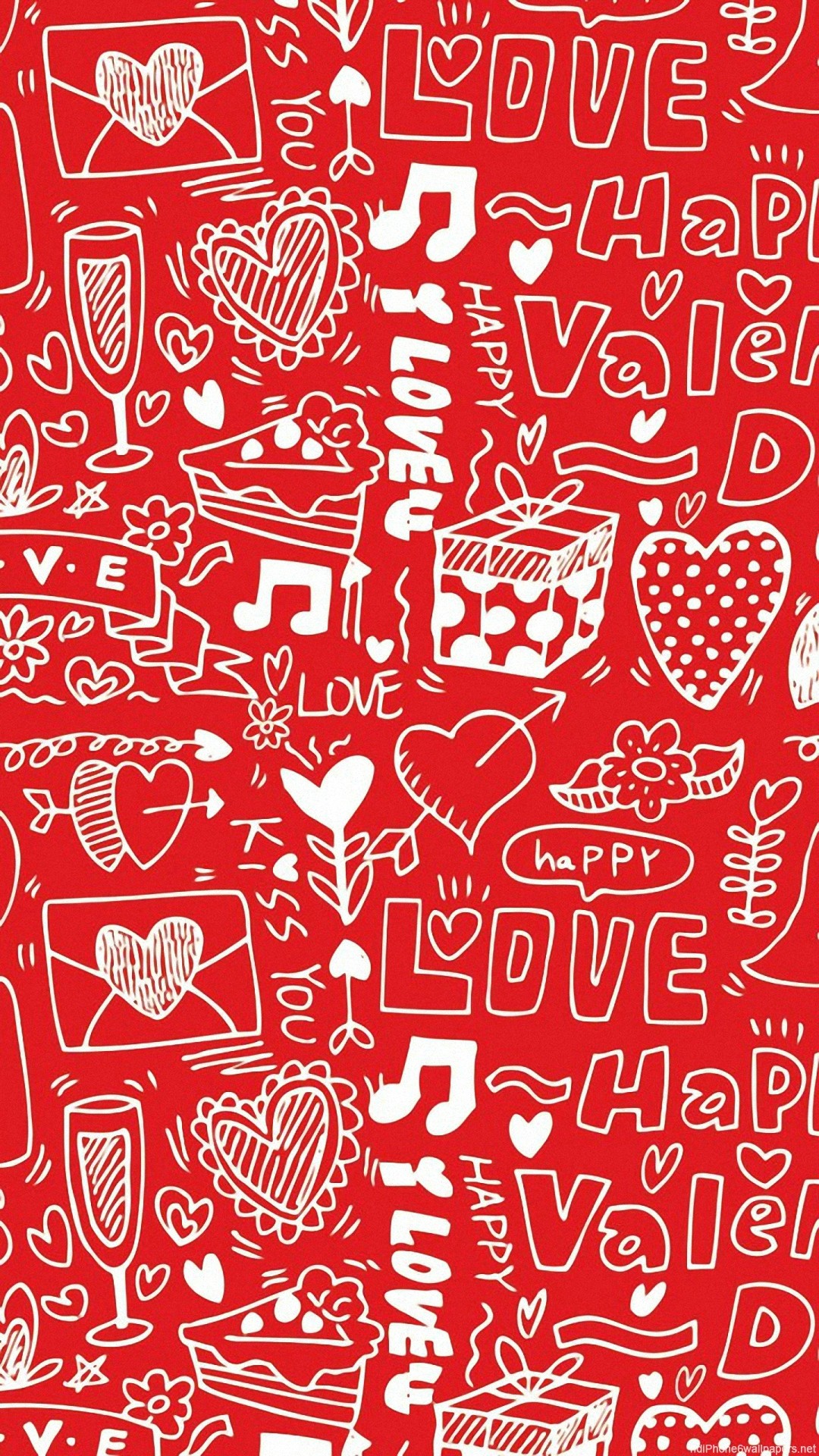 Love, Cuori, Doodle, Rosso, sfondo iPhone 4S