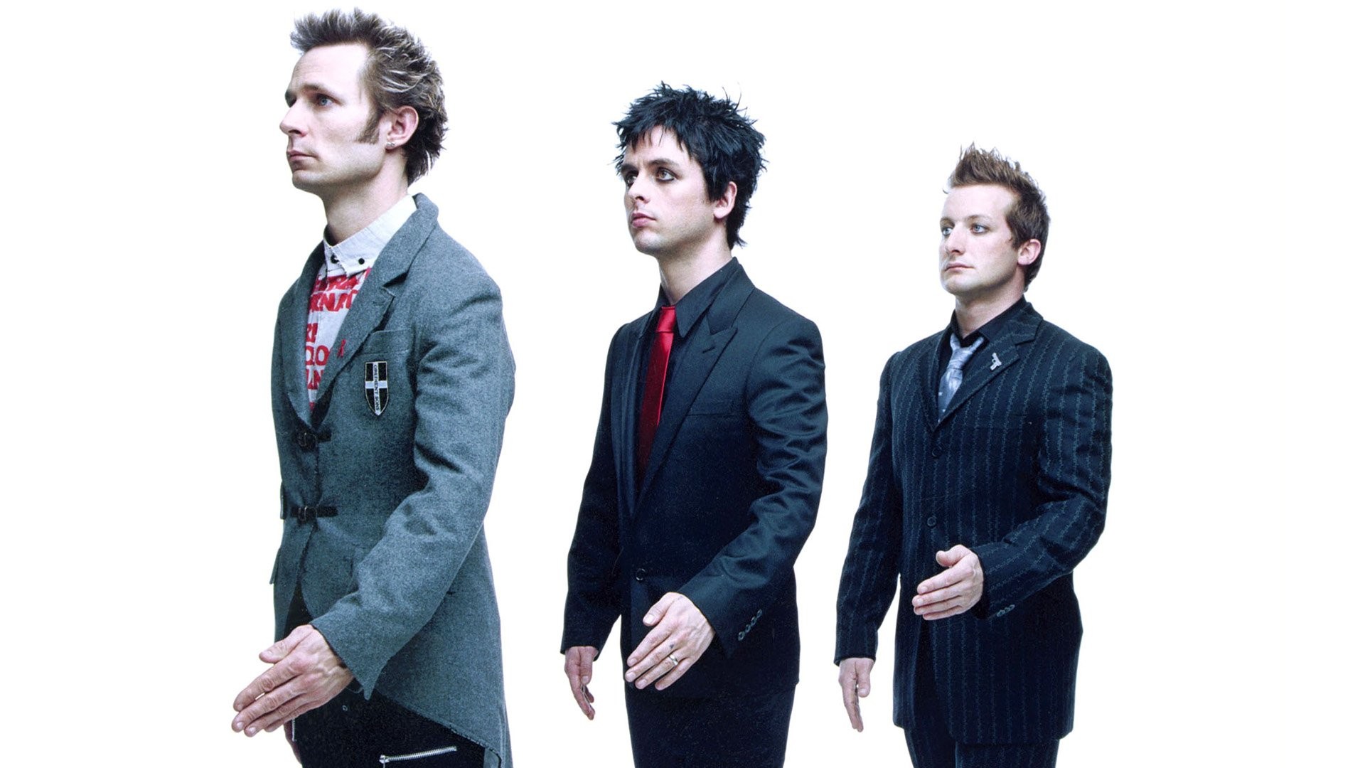 Green Day, Billie Joe Armstrong, Mike Dirnt, Tré Cool, Sfondo bianco, wallpaper desktop Full HD
