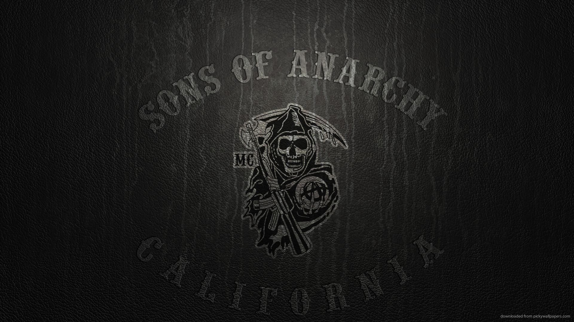 Sons of Anarchy, California, Logo Reaper, Pelle nera, 16:9 Full HD, sfondo widescreen
