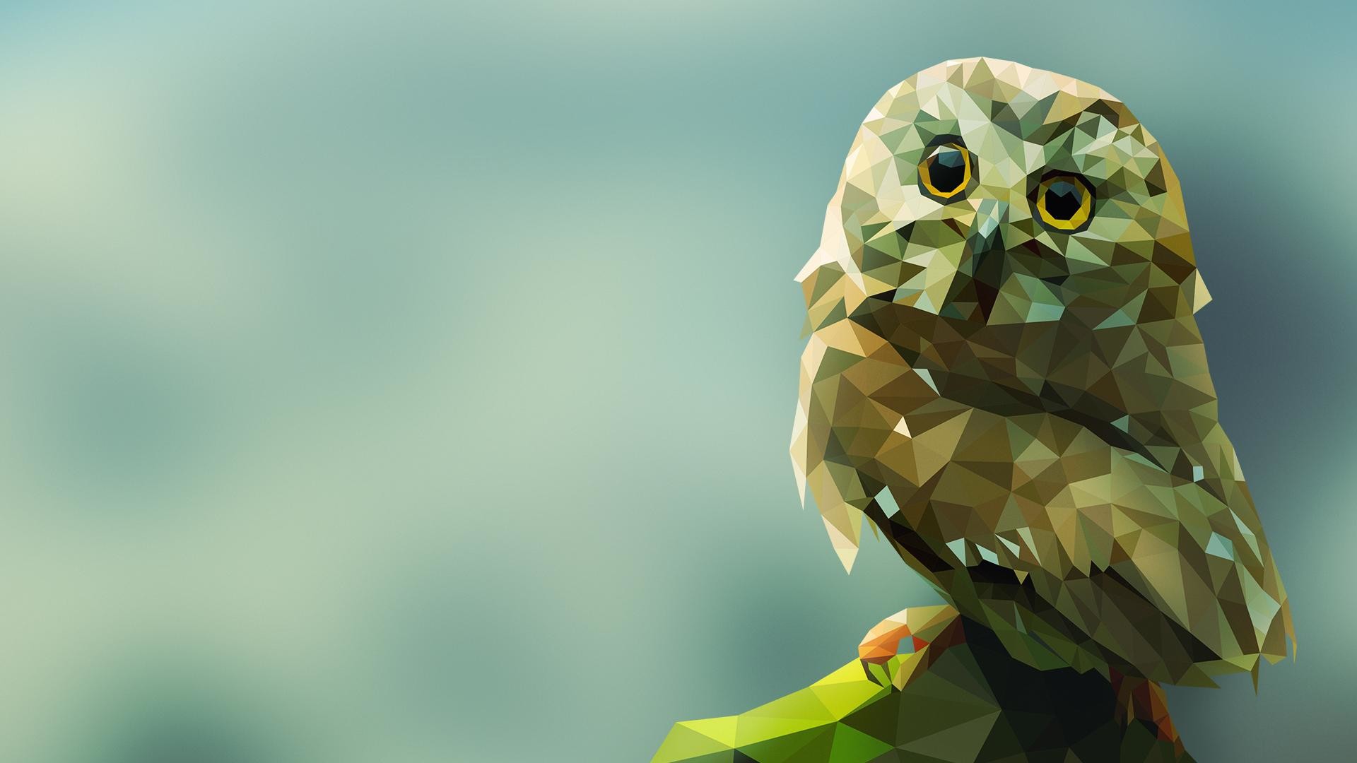 Gufo, Low poly, Arte digitale, Verde, Full HD 1080p, sfondo desktop