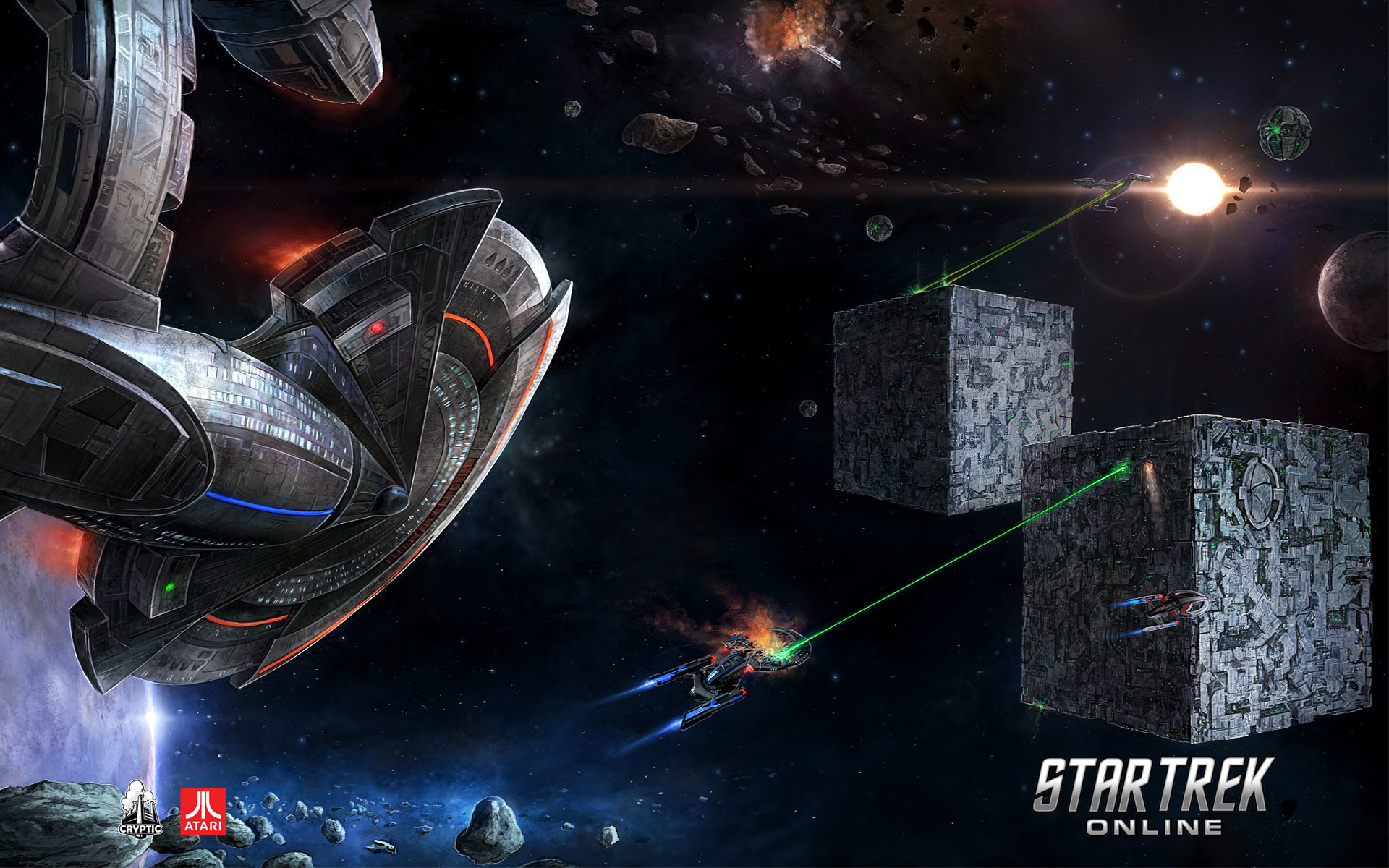 Star Trek Online, Cubo Borg, Star Trek, Battaglia spaziale, Astronave, sfondo Full HD per PC
