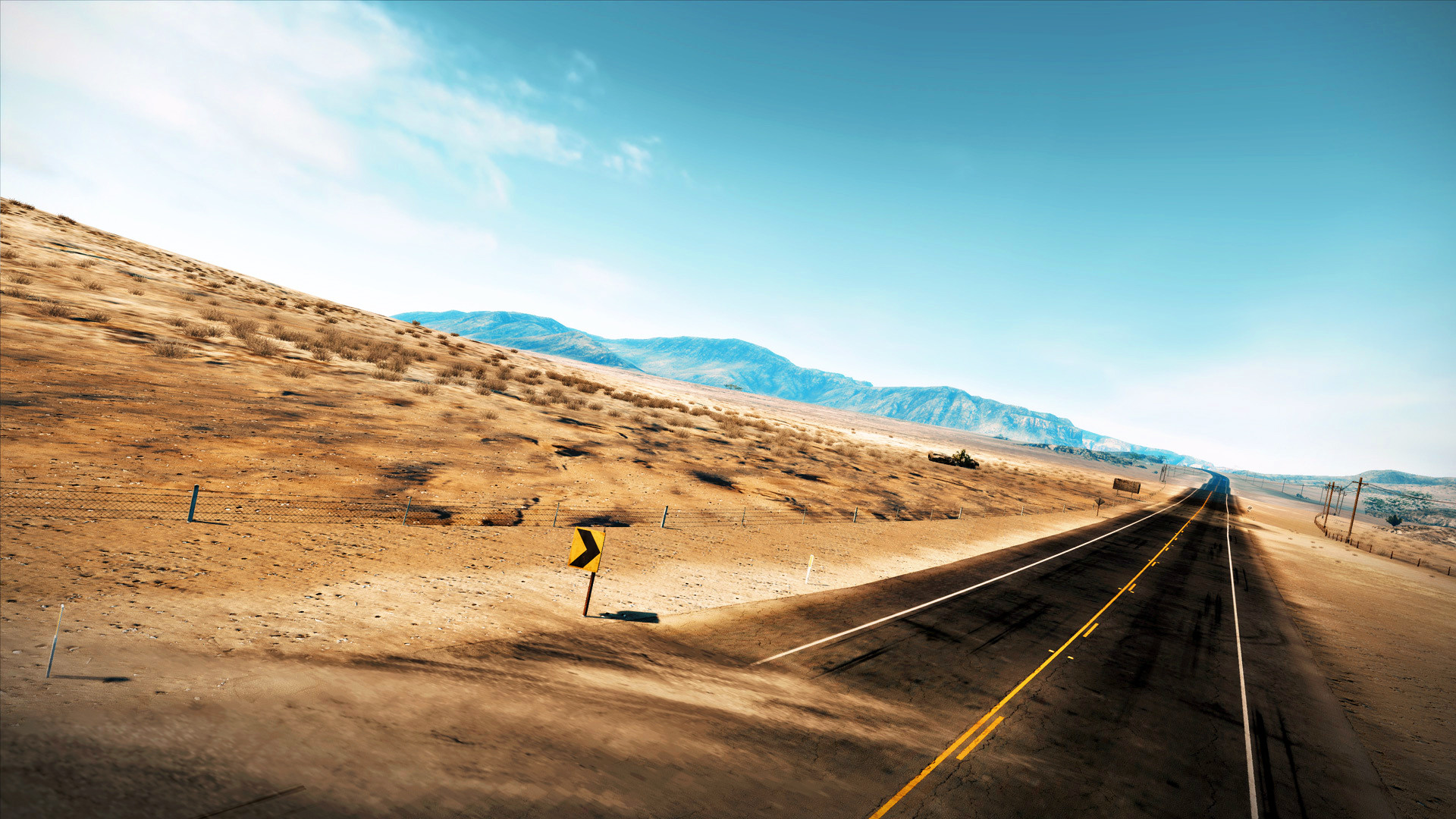 Strada nel deserto, Autostrada, Montagne, Cielo azzurro, 16:9 Full HD, sfondo widescreen