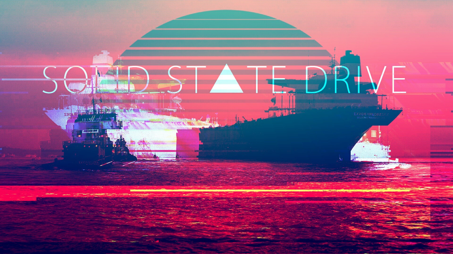 Vaporwave, Solid State Drive, Nave, Mare, Tramonto, 1920x1080, sfondo per PC
