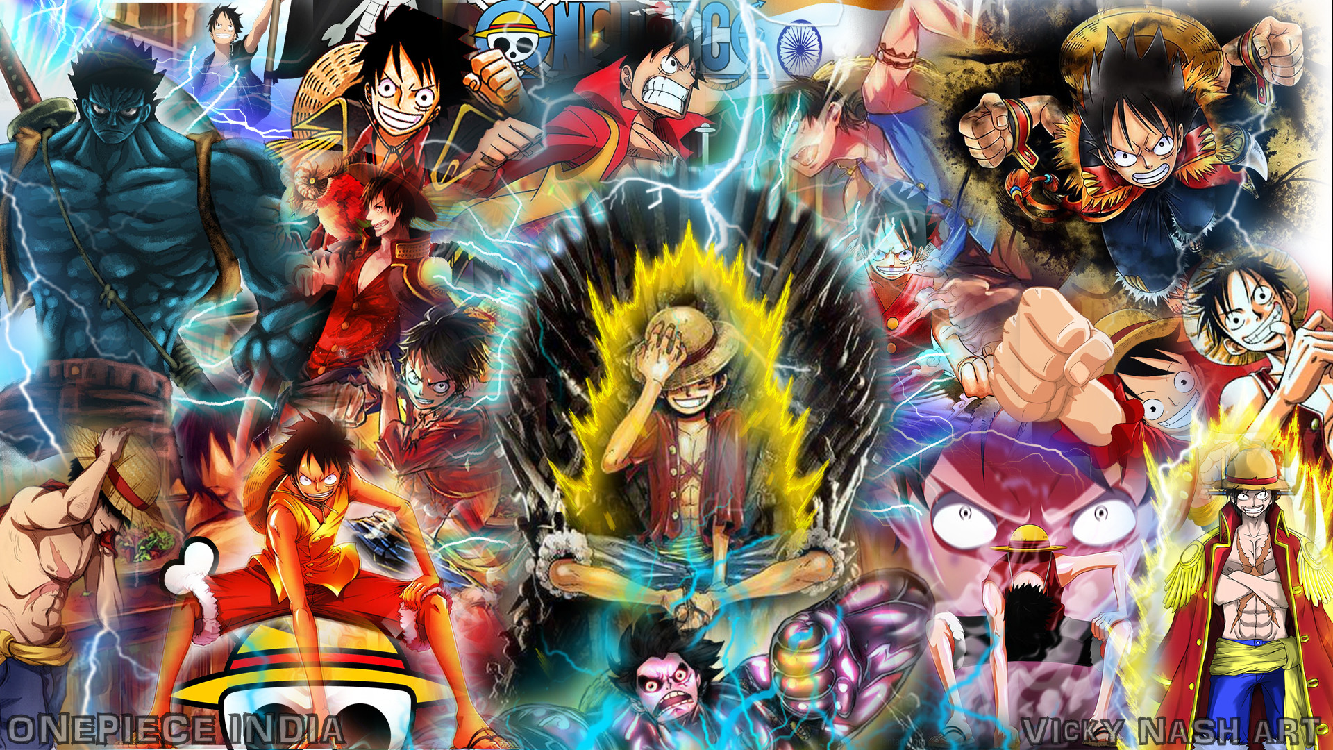 Monkey D. Luffy, One Piece, Collage, Gear Second, Full HD, sfondo Windows 11