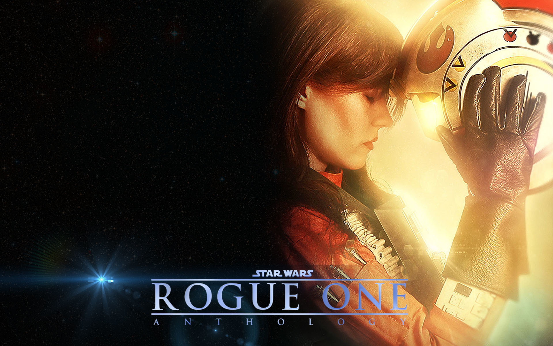 Jyn Erso, Felicity Jones, Rogue One: A Star Wars Story, Casco da pilota ribelle, Logo, immagine di sfondo