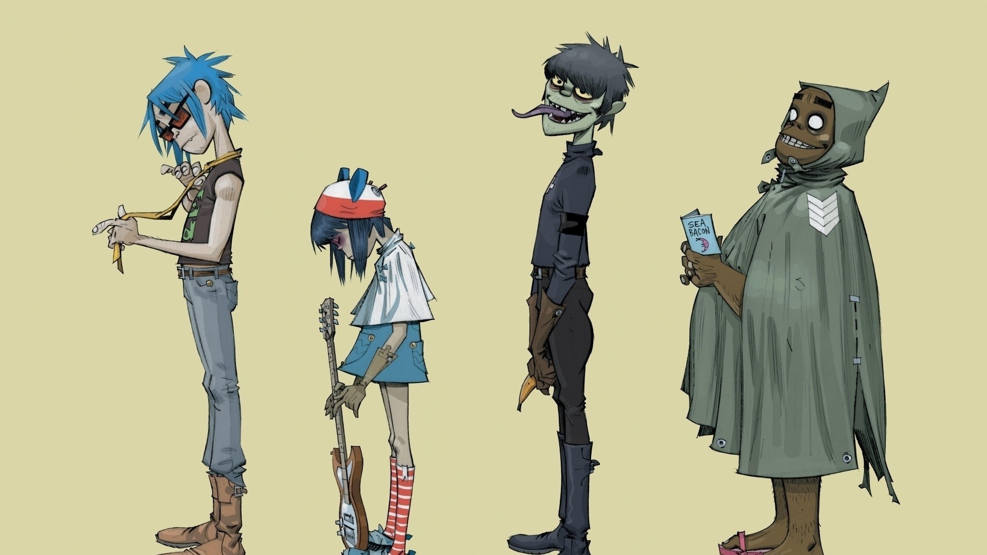 Gorillaz, 2-D, Noodle, Murdoc Niccals, Russel Hobbs, Jamie Hewlett, sfondo desktop 1920x1080