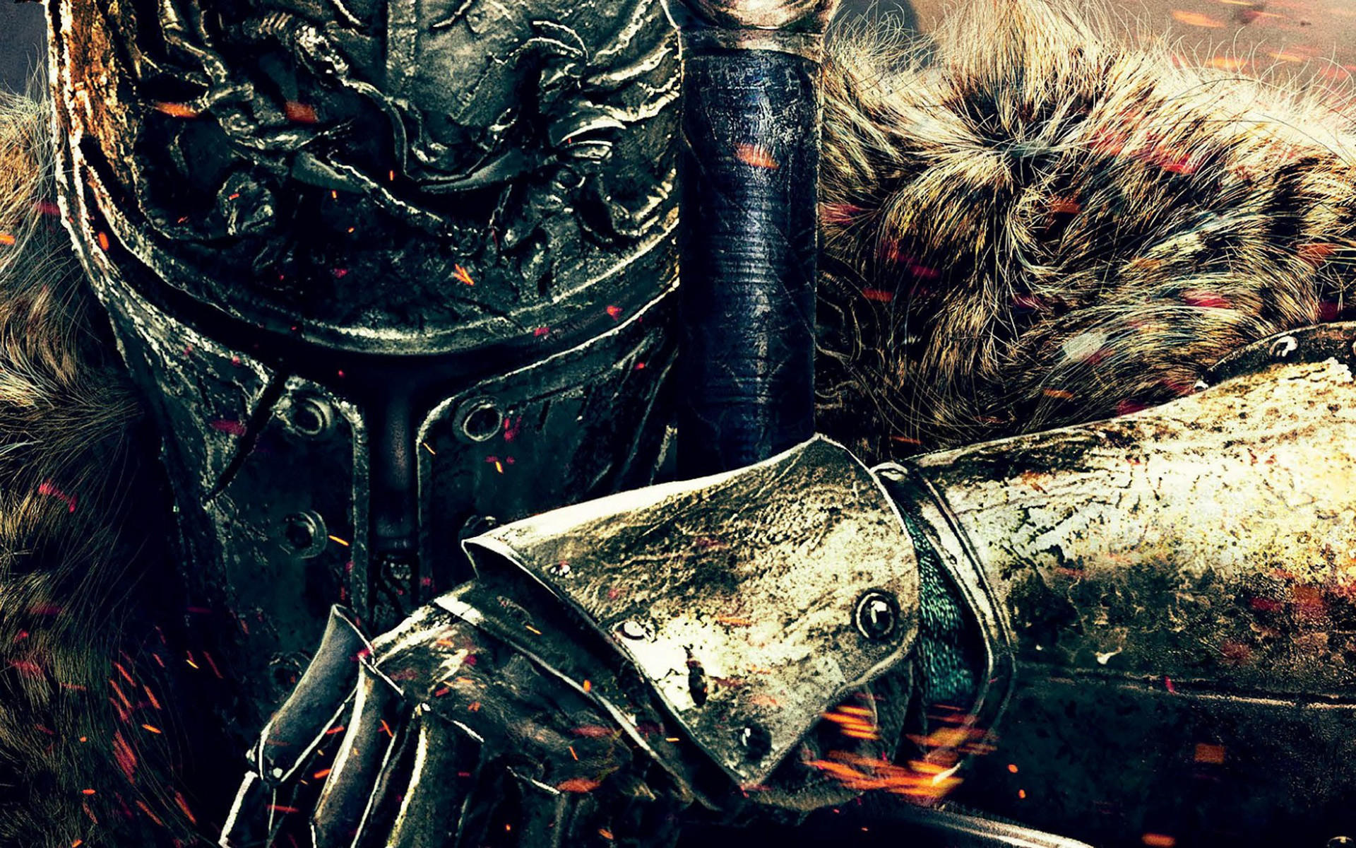 Dark Souls II, Cavaliere in armatura, Pelliccia, Braci, Full HD, sfondo Windows 11