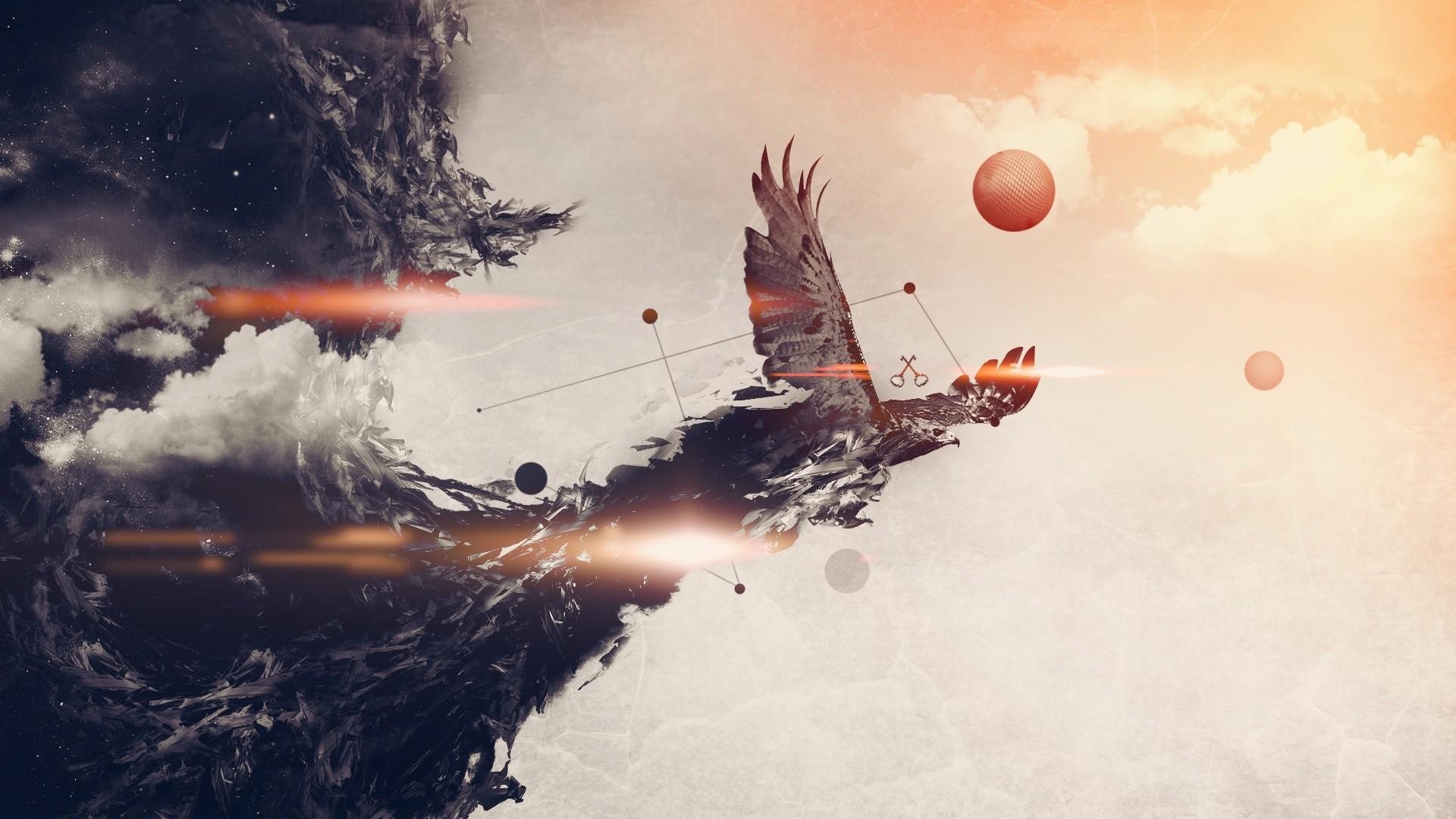 Aquila, Arte surreale, Pianeti, Full HD, sfondo desktop