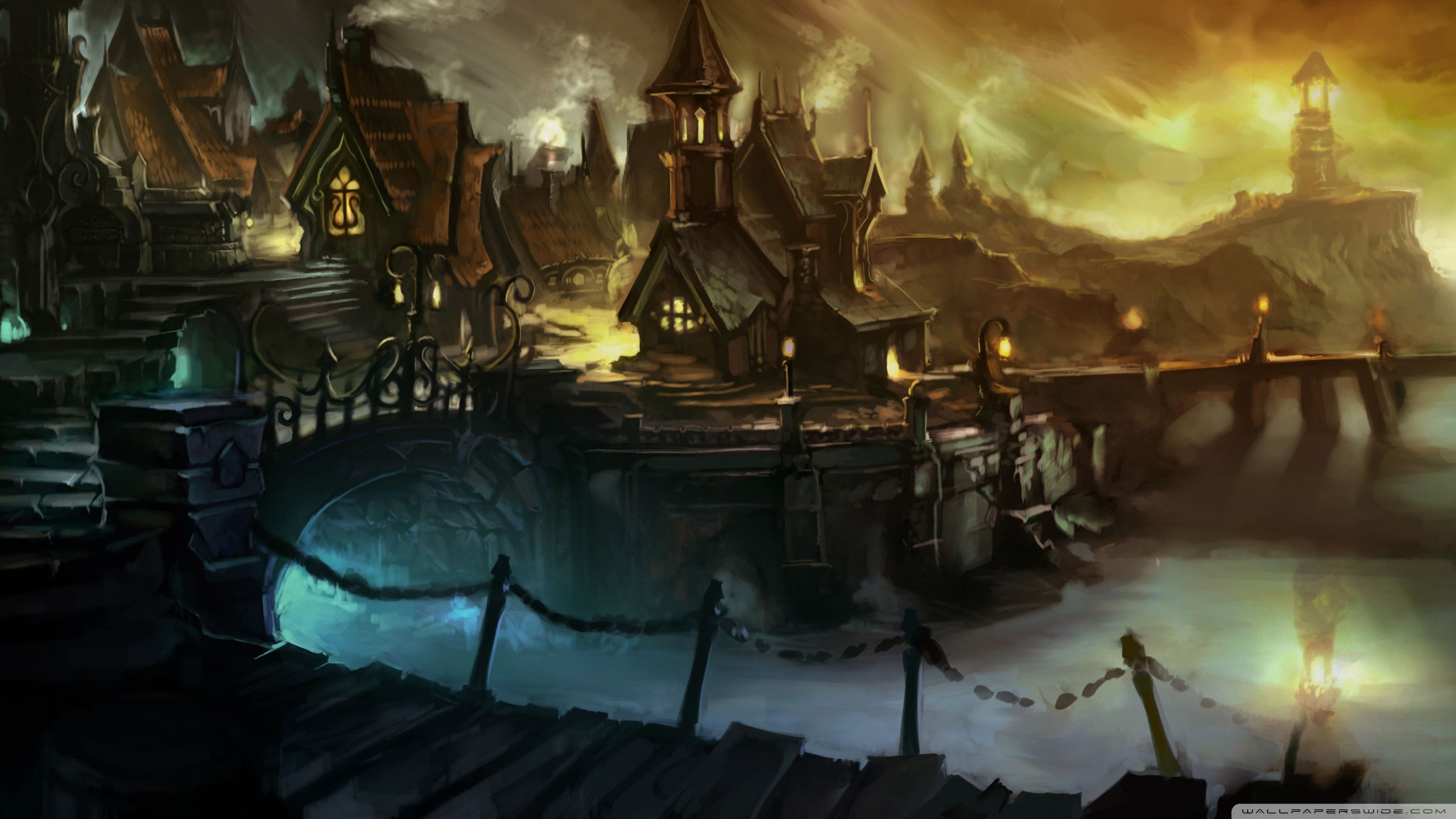World of Warcraft, Città, Porto, Tramonto, Fantasy, 2K, sfondo desktop