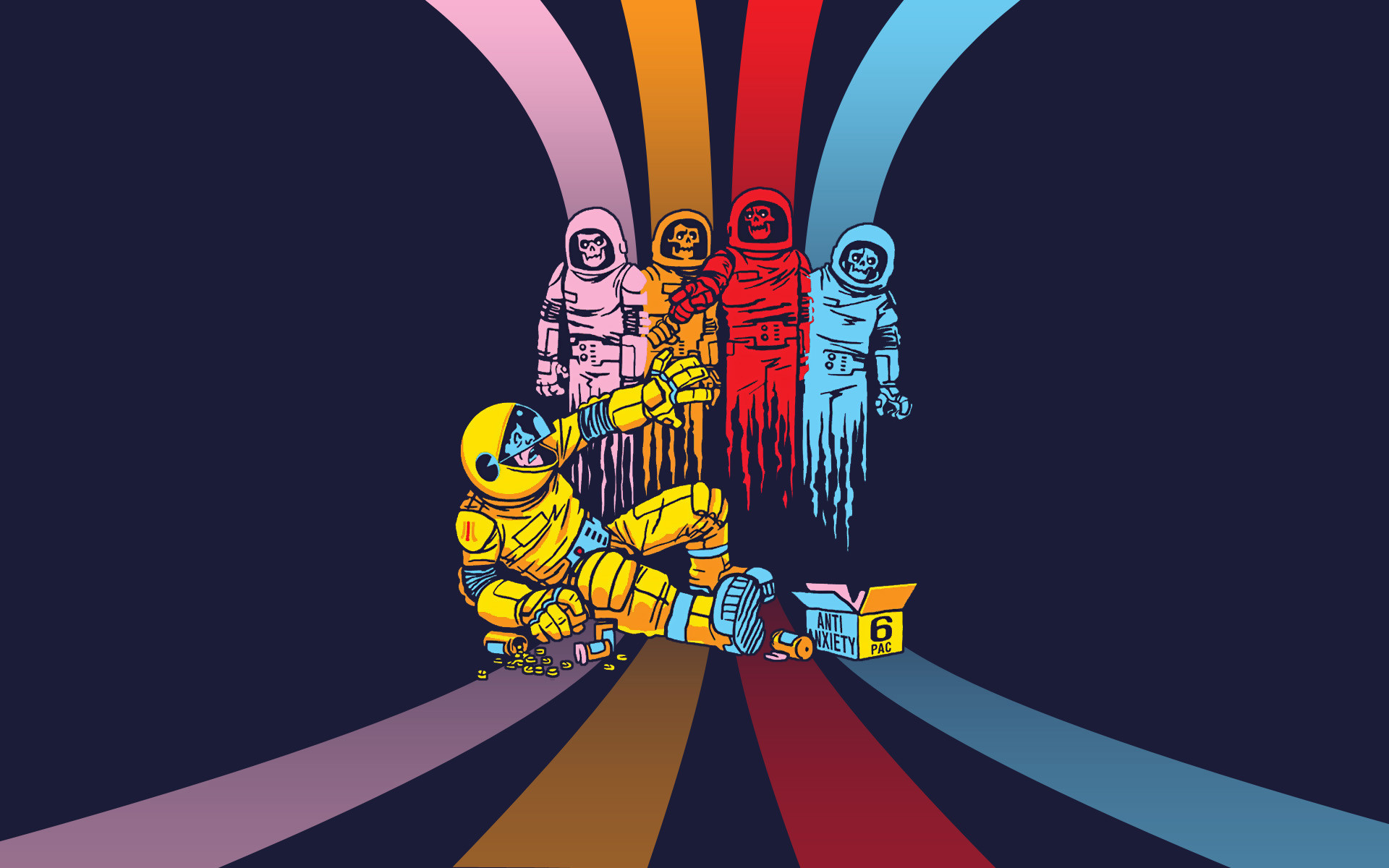 Pac-Man, Fantasmi, Strisce colorate, Illustrazione, Umorismo, Full HD, sfondo desktop
