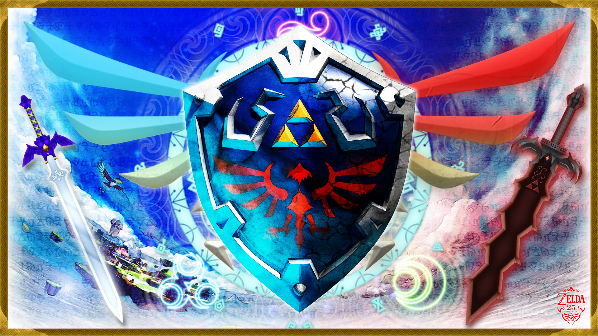 Scudo Hylia, Spada Suprema, Spada di Fierce Deity, Arte colorata, sfondo per portatile