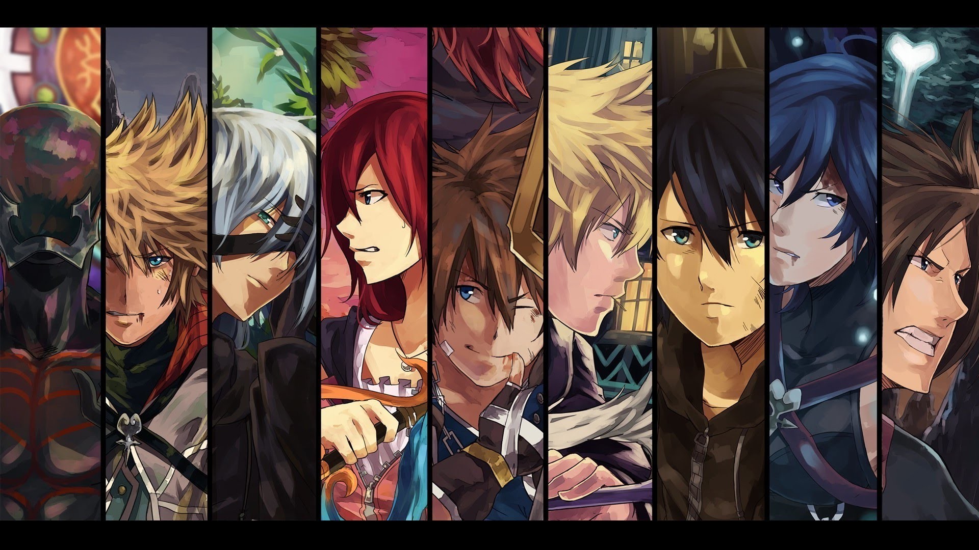 Kingdom Hearts, Roxas, Riku, Axel, Sora, Strisce verticali, 16:9 Full HD, sfondo widescreen