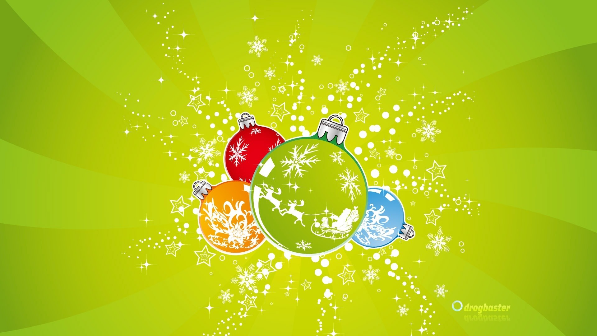 Palline di Natale, Fiocchi di neve, Sfondo verde, Vettoriale, Full HD, wallpaper PC