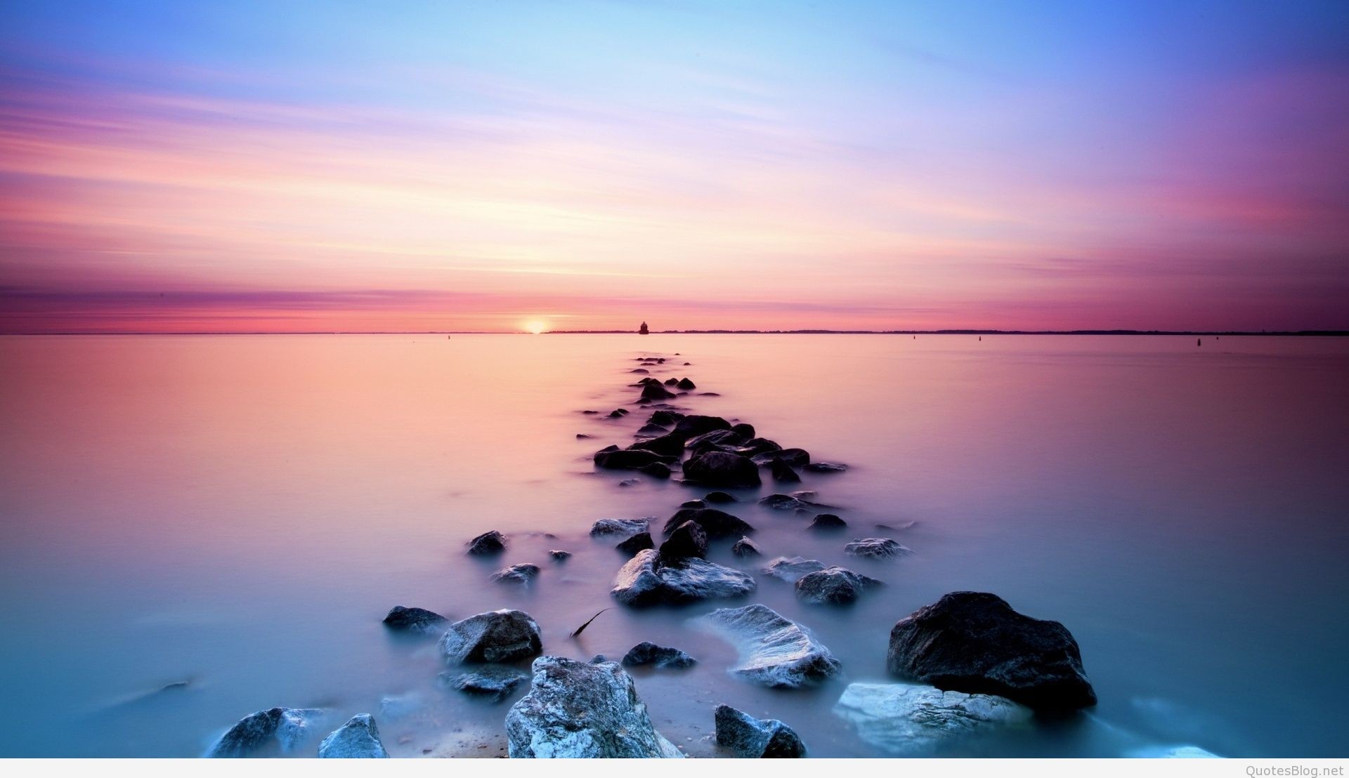 Mare, Scogli, Tramonto, Lunga esposizione, Full HD, wallpaper per PC