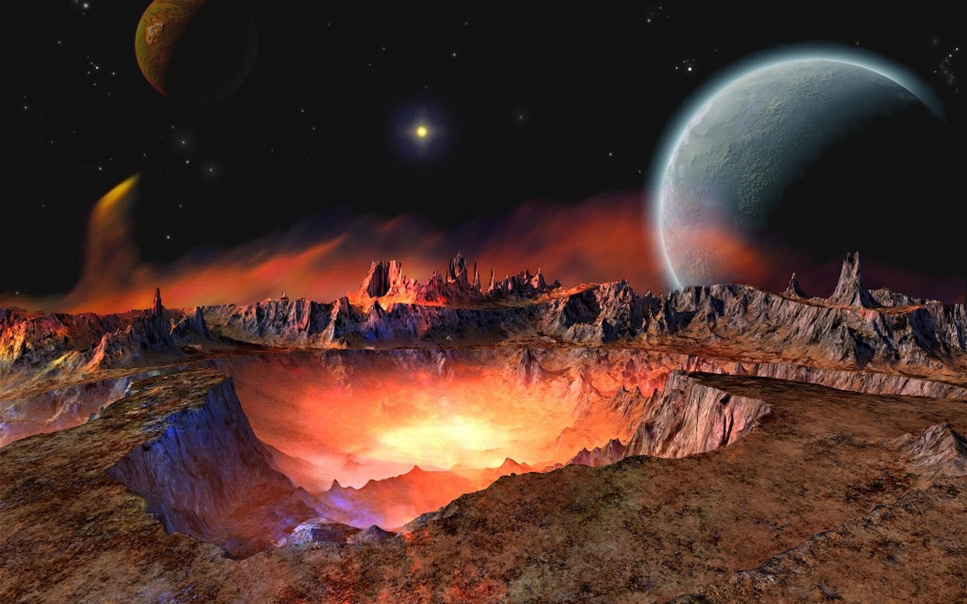 Paesaggio alieno, Cratere, Pianeta, Fantascienza, 16:10 Full HD, sfondo widescreen
