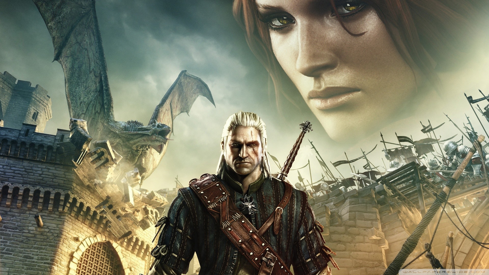 Geralt di Rivia, Triss Merigold, The Witcher 2: Assassins of Kings, Drago, Assedio, sfondo desktop