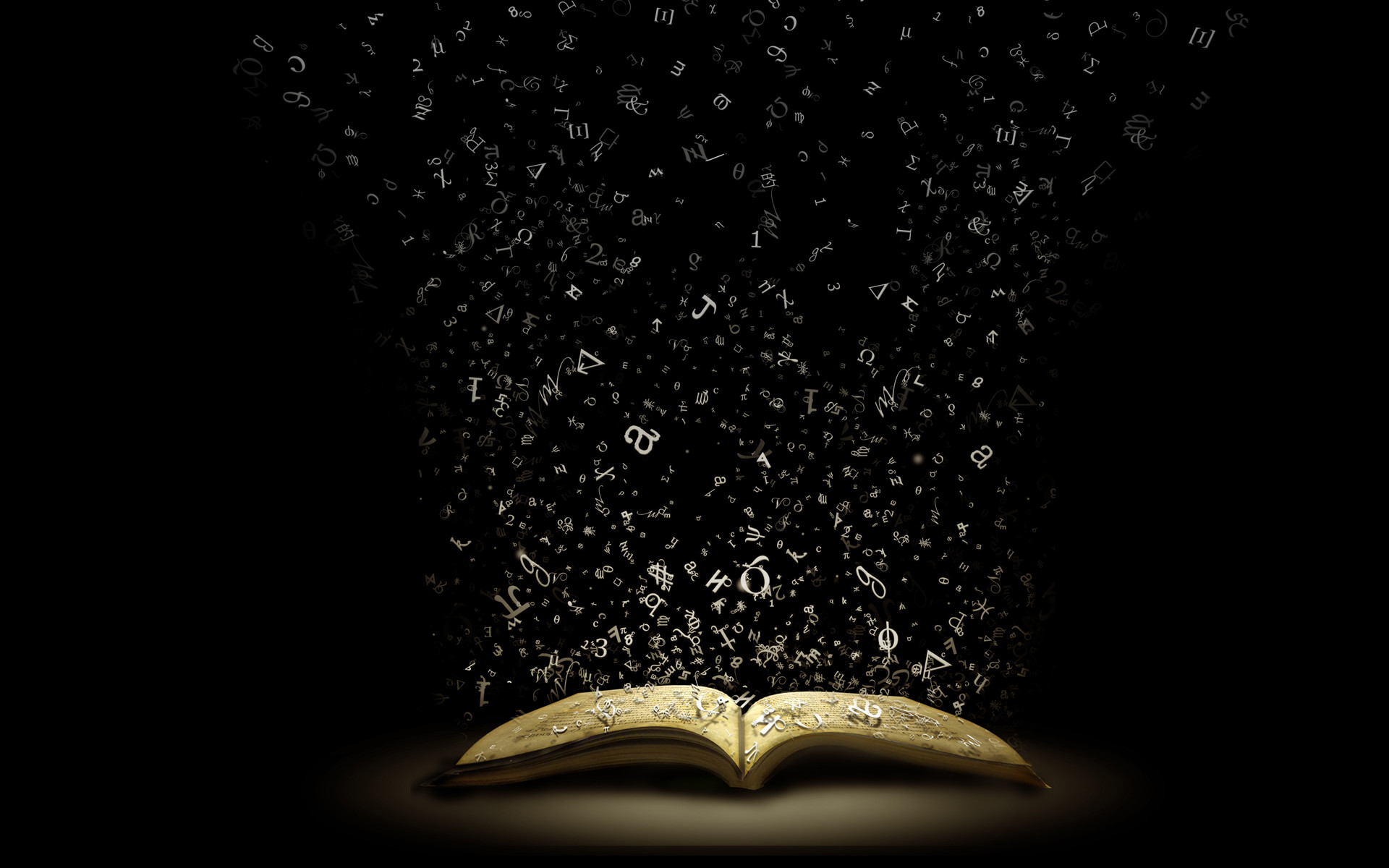 Libro aperto, Lettere, Magia, Sfondo nero, Full HD, wallpaper per computer