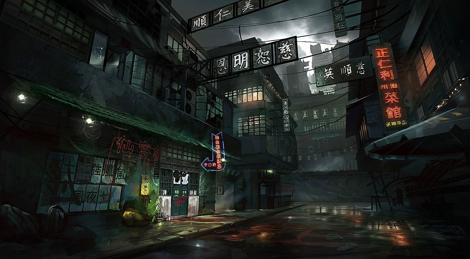 Città cyberpunk, Insegne, Notte, Arte digitale, Full HD, sfondo Windows 11