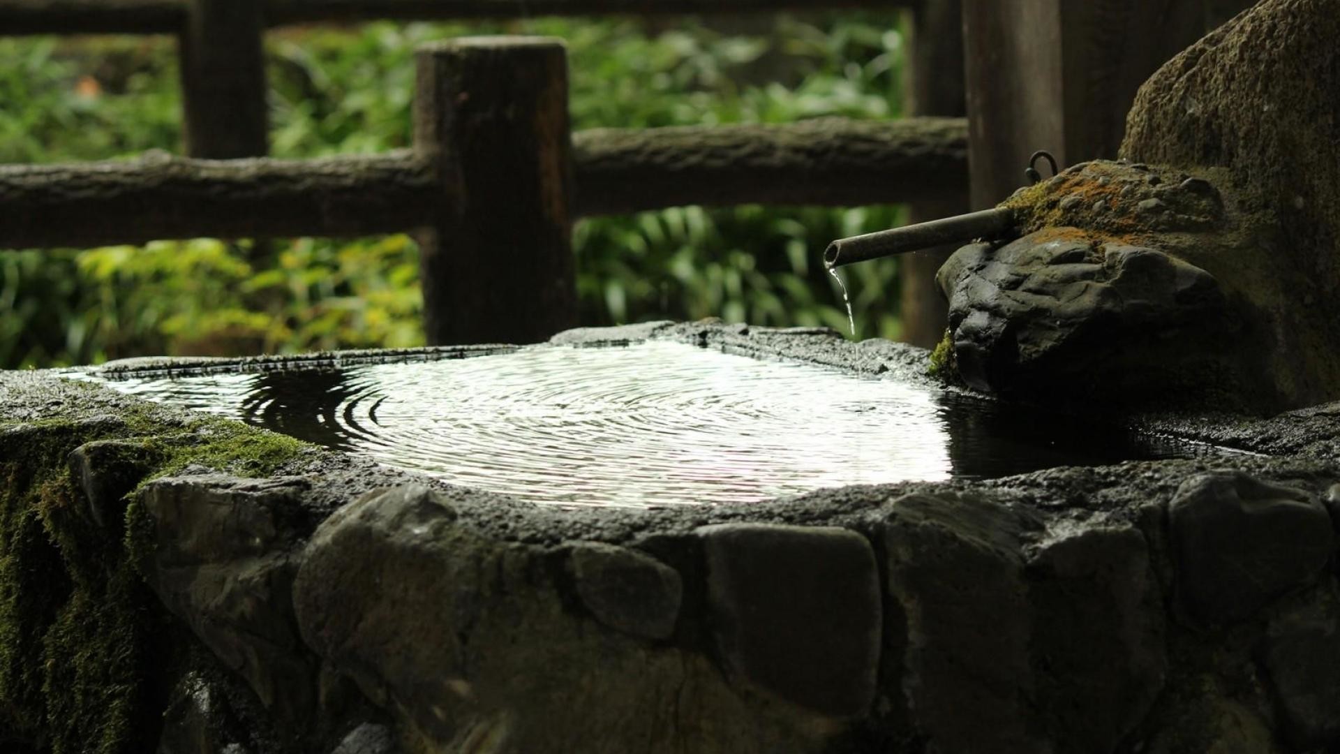 Tsukubai, Fontana di pietra, Giardino giapponese, Full HD, wallpaper per PC