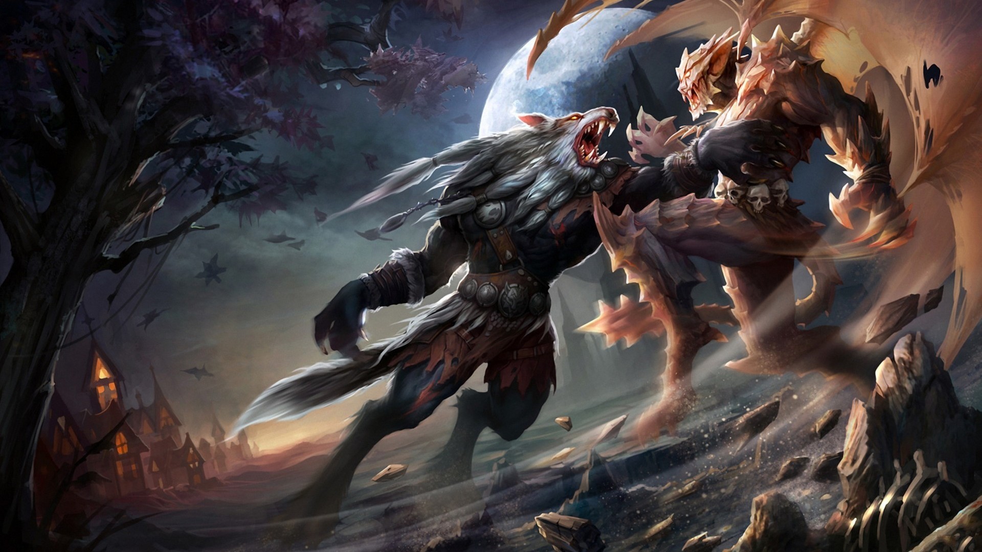 Mostri, Battaglia, Luna, Arte fantasy, Full HD, sfondo per PC