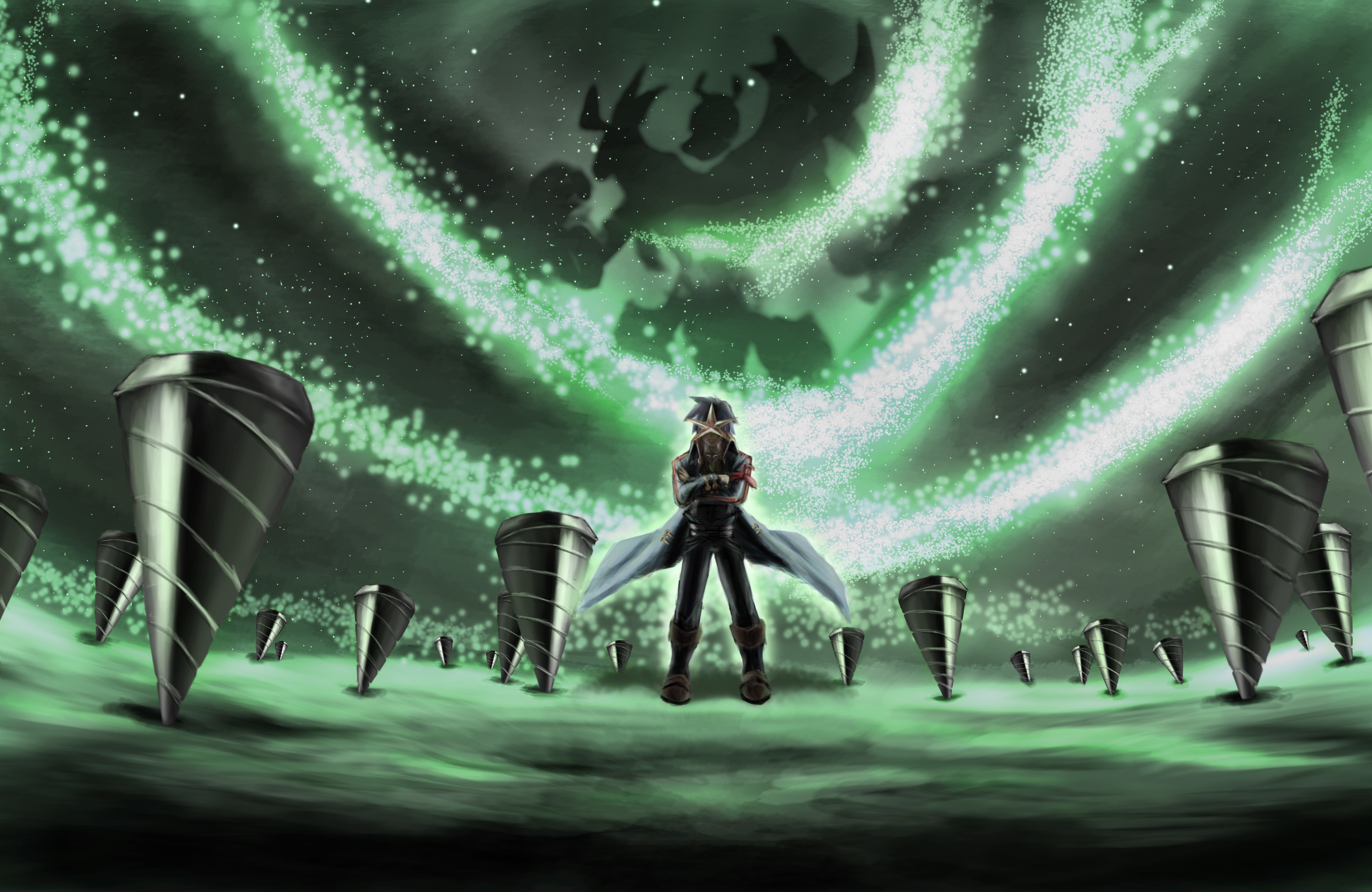 Simon, Gurren Lagann, Trapani, Aurora verde, 2K, sfondo per PC