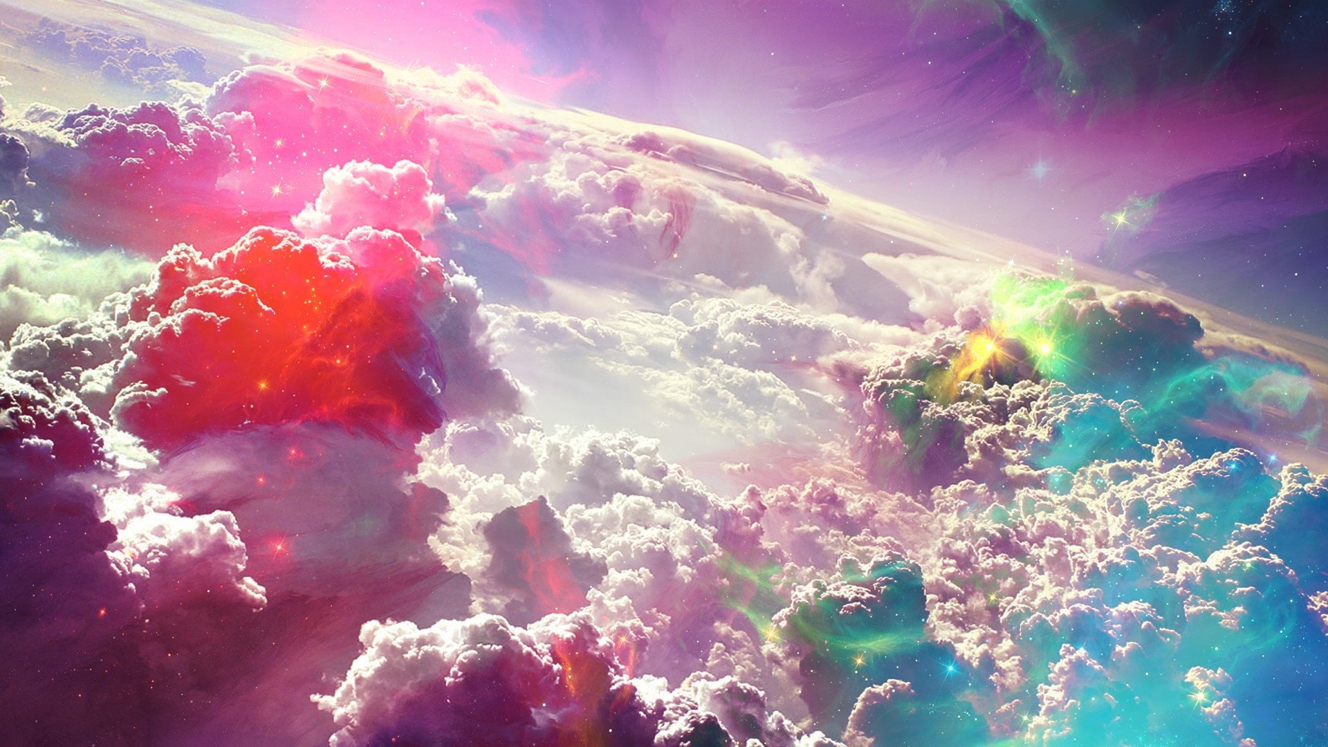 Nuvole, Cielo fantasy, Rosa, Arte digitale, 1920x1080, immagine di sfondo