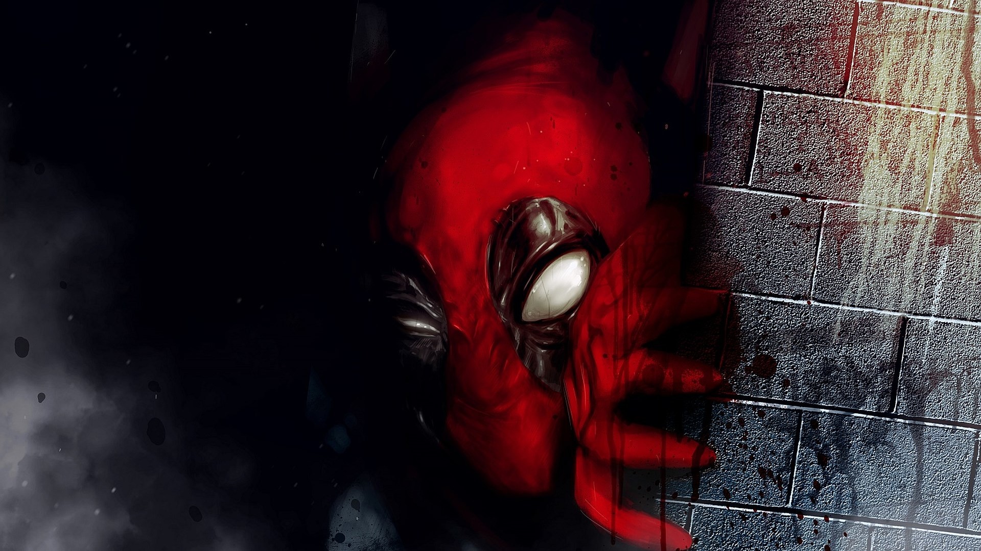 Deadpool, Muro, Sangue, Buio, 1920x1080, immagine di sfondo
