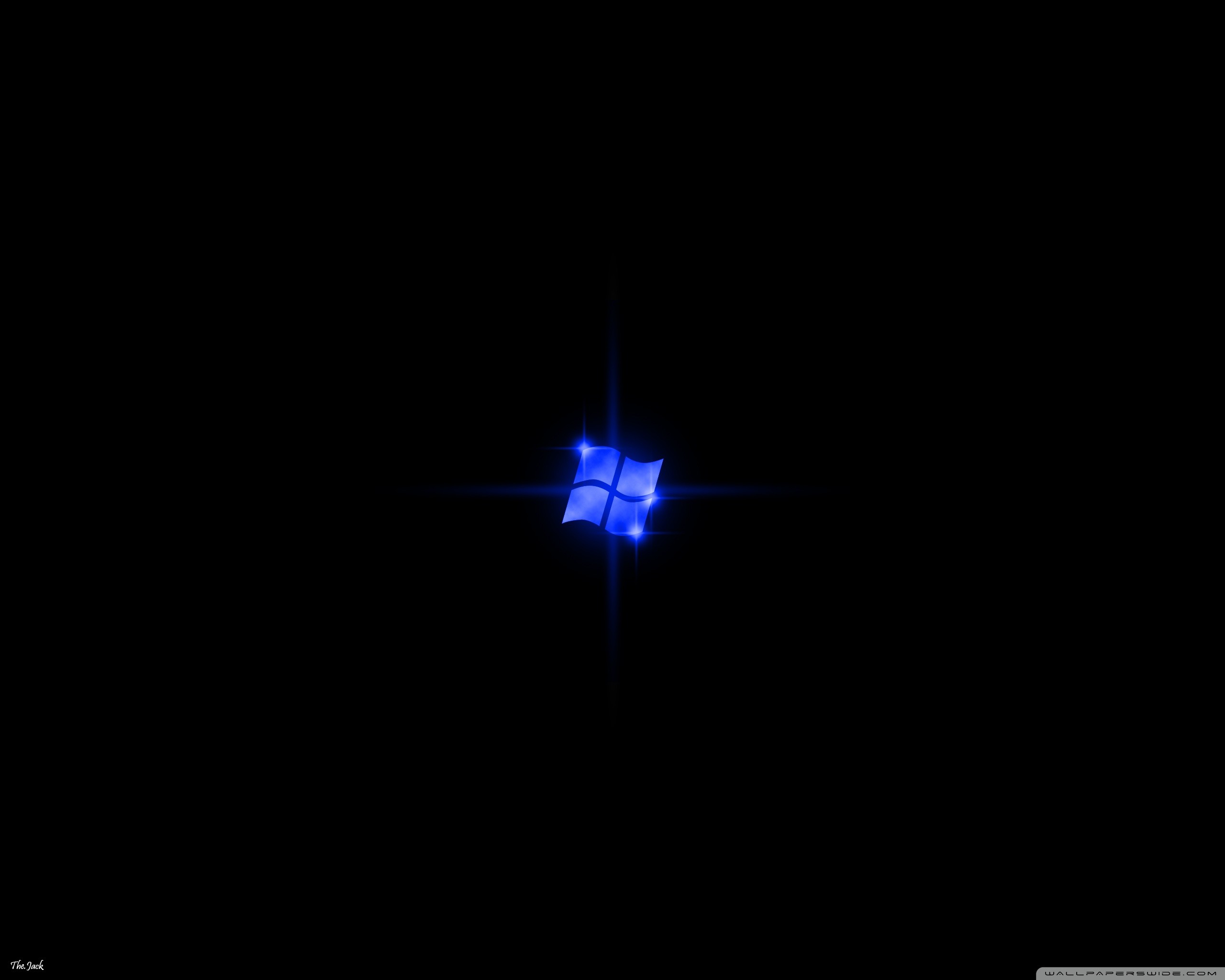 Logo Windows, Windows, Sfondo nero, Bagliore blu, 2K, wallpaper desktop
