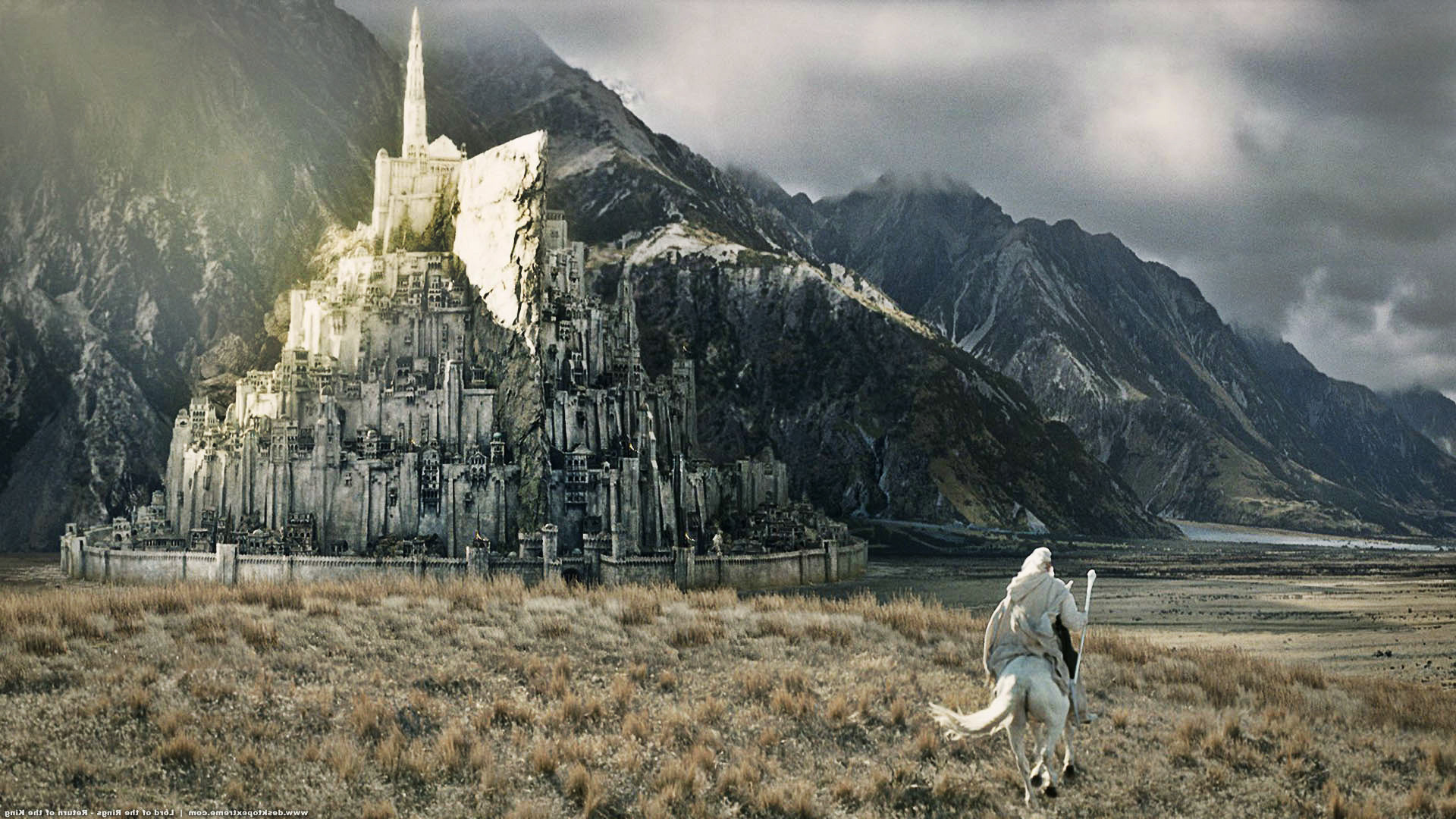 Minas Tirith, Gandalf, Ombromanto, Il Signore degli Anelli, 16:9 Full HD, wallpaper widescreen