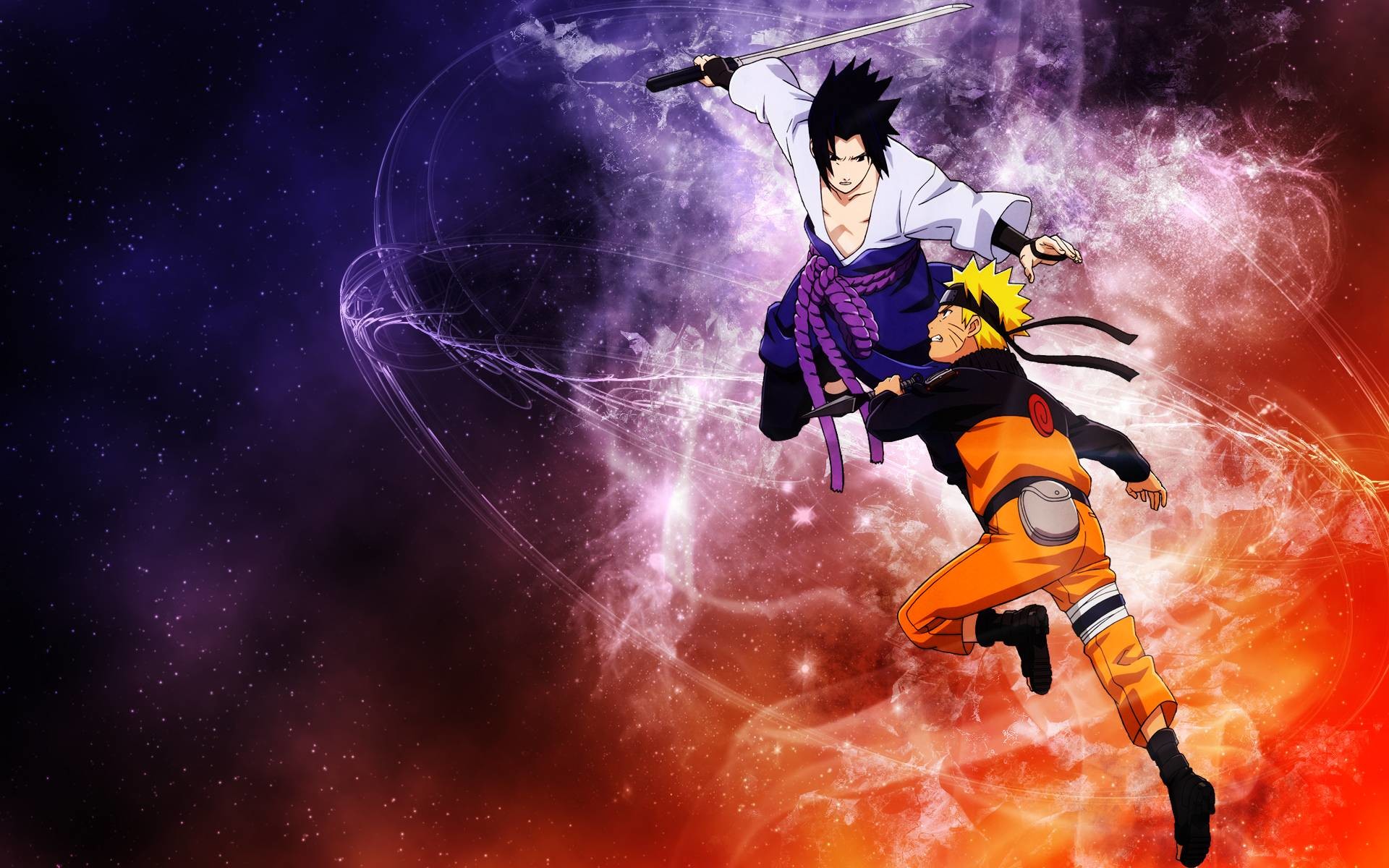 Sasuke Uchiha, Naruto Uzumaki, Combattimento, Spazio, 1920x1200, immagine di sfondo