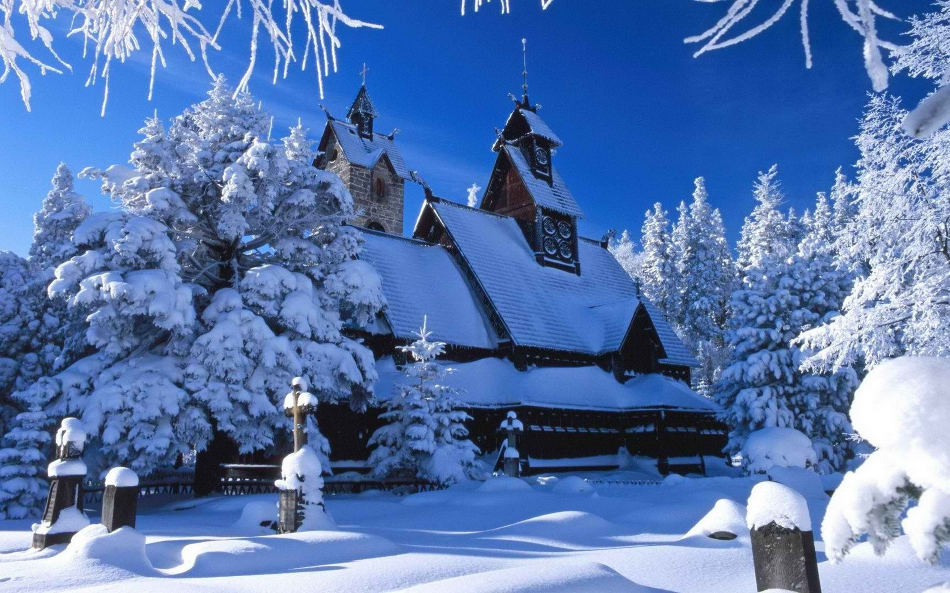 Chiesa di Wang, Karpacz, Polonia, Chiesa in legno, Inverno, 1920x1200, immagine di sfondo