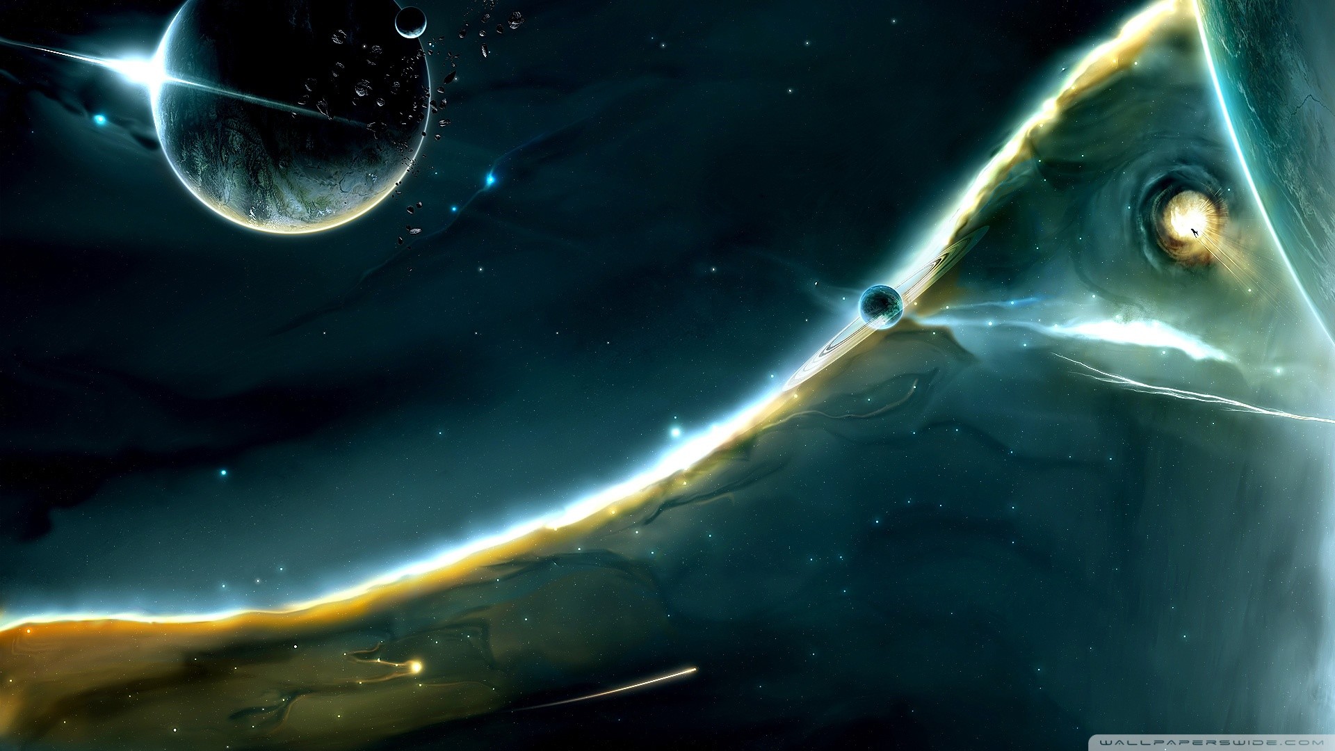 Pianeti, Arte digitale, Fantascienza, Verde acqua, 1920x1080, sfondo per PC