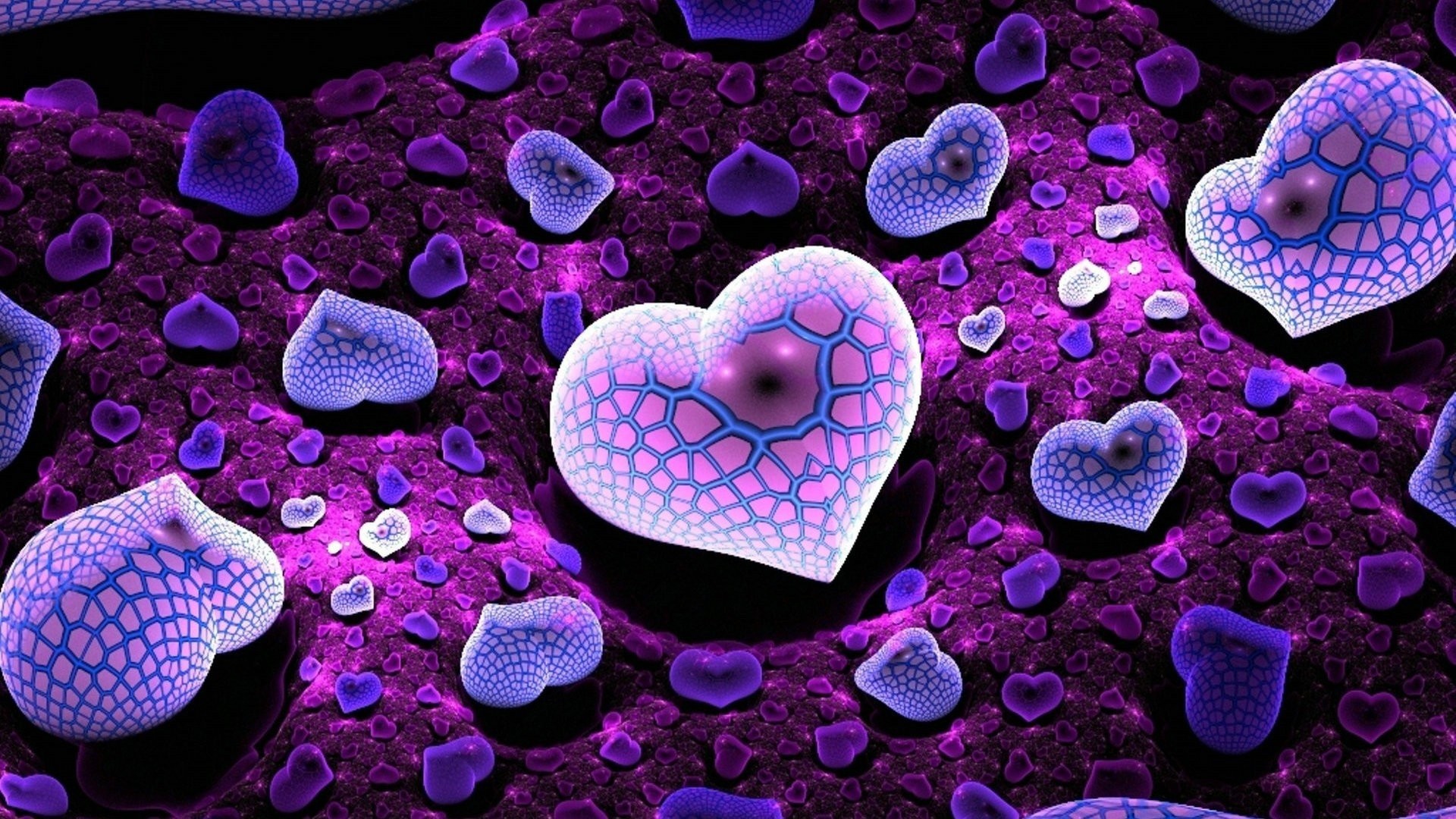 Cuori, Frattale, Viola, Arte digitale, Full HD, sfondo per PC