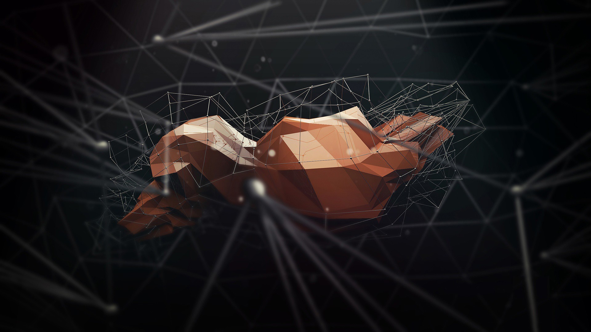 Low poly, Wireframe, Sfondo scuro, Astratto, 1920x1080, wallpaper desktop