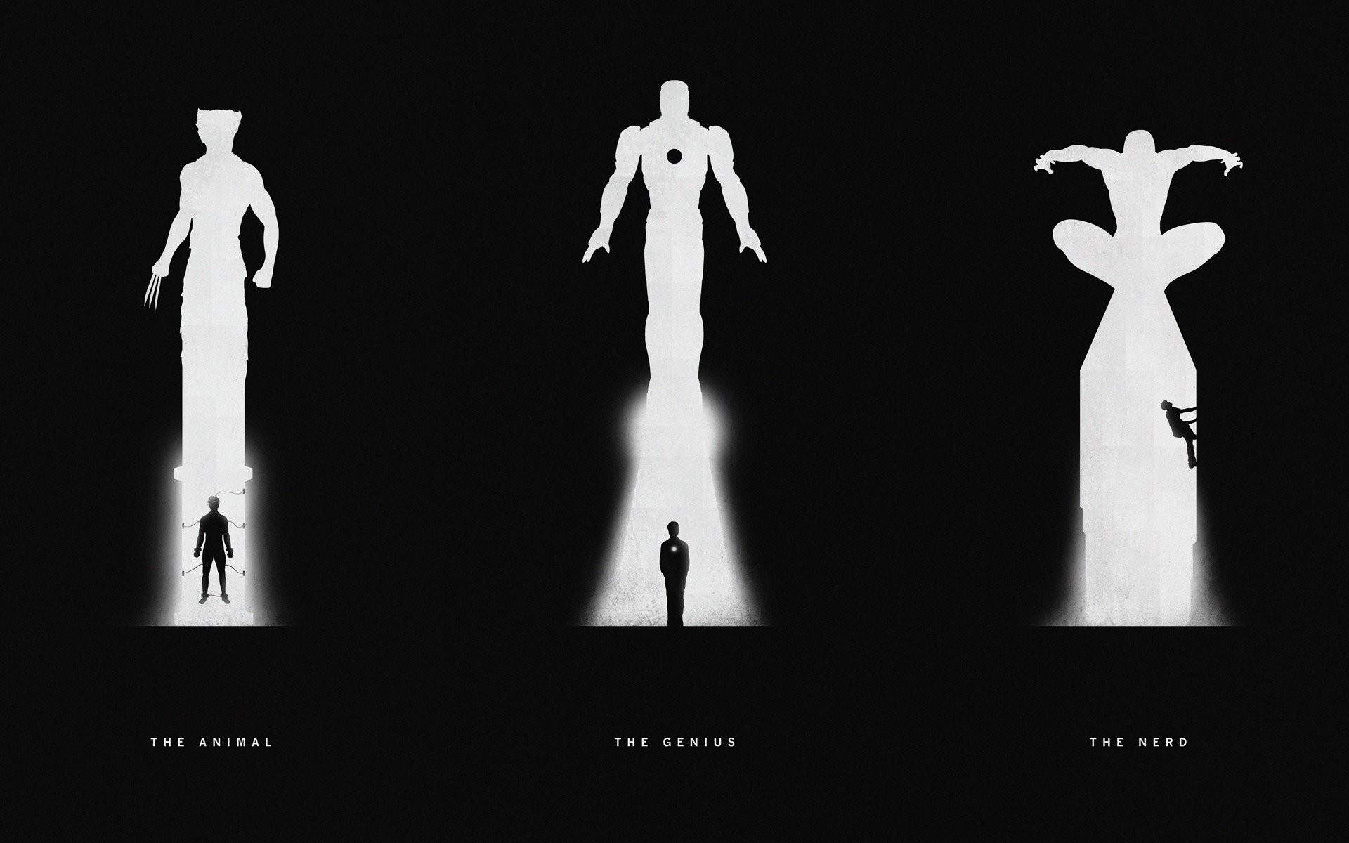 Wolverine, Iron Man, Doctor Strange, Silhouette, Minimalismo, 1920x1200, immagine di sfondo