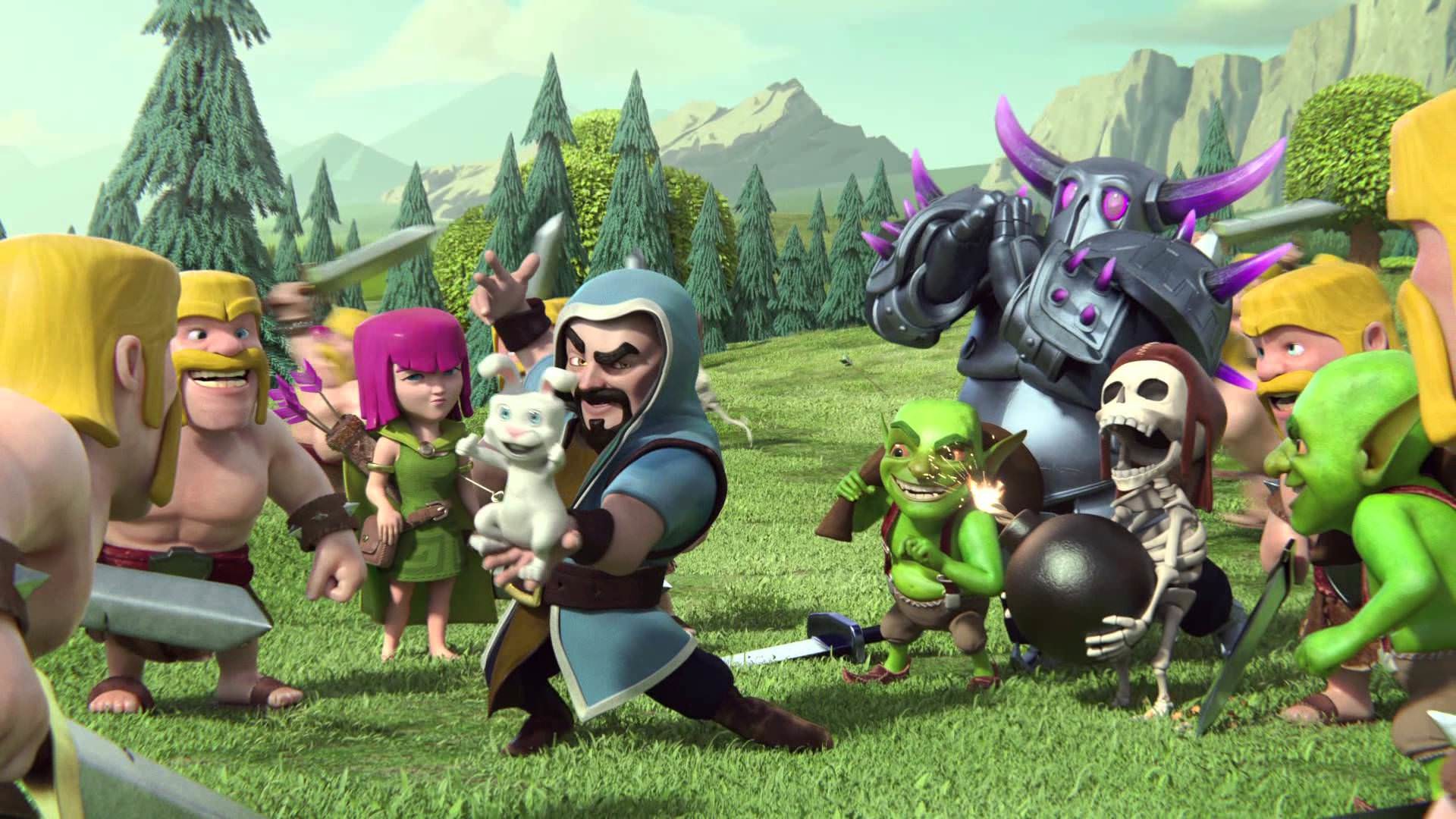 Stregone, P.E.K.K.A, Arciera, Goblin, Clash of Clans, Bosco, 1920x1080, immagine di sfondo